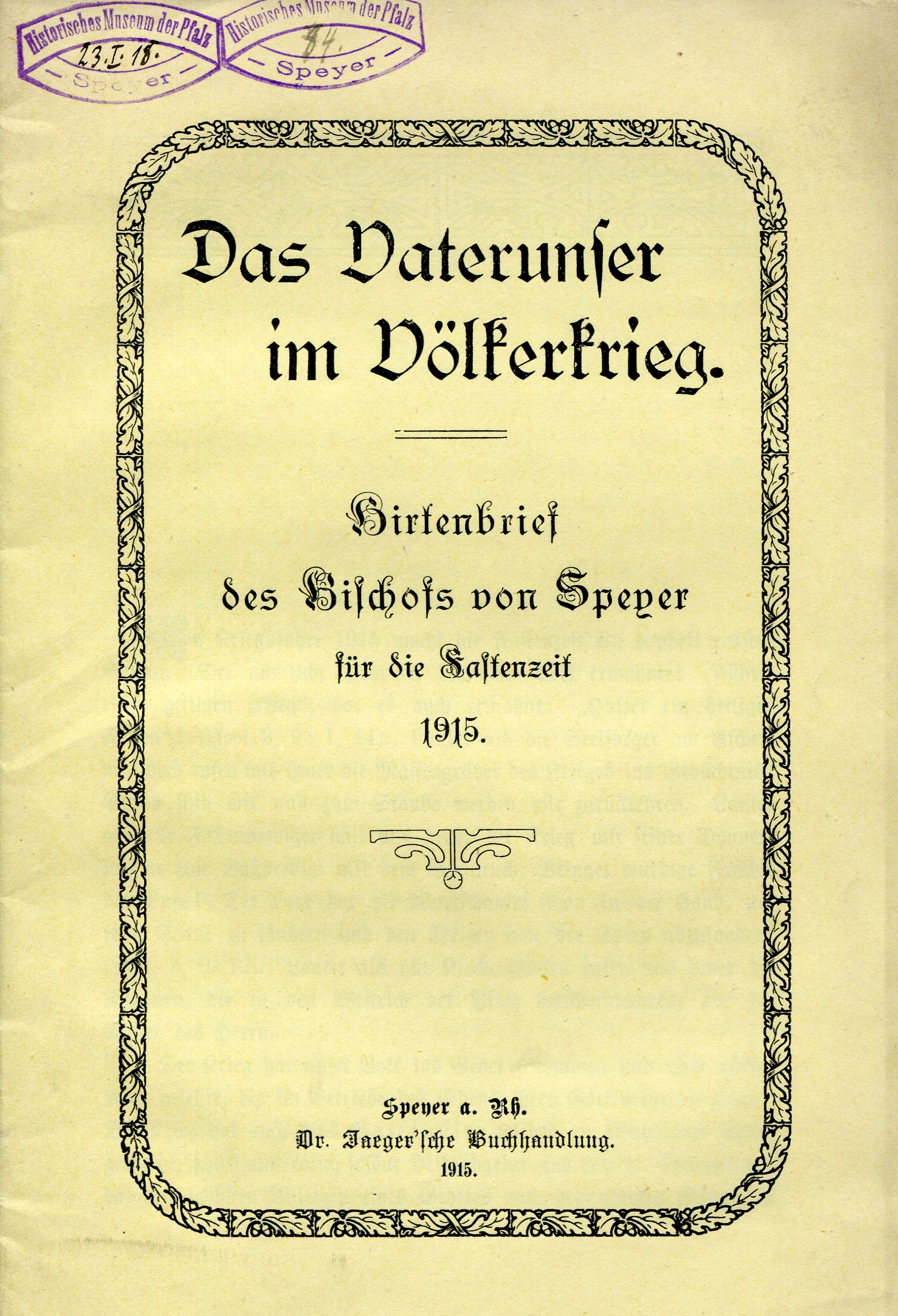 Hirtenbrief "Das Vaterunser im Völkerkrieg" (Historisches Museum der Pfalz, Speyer CC BY-NC-ND)