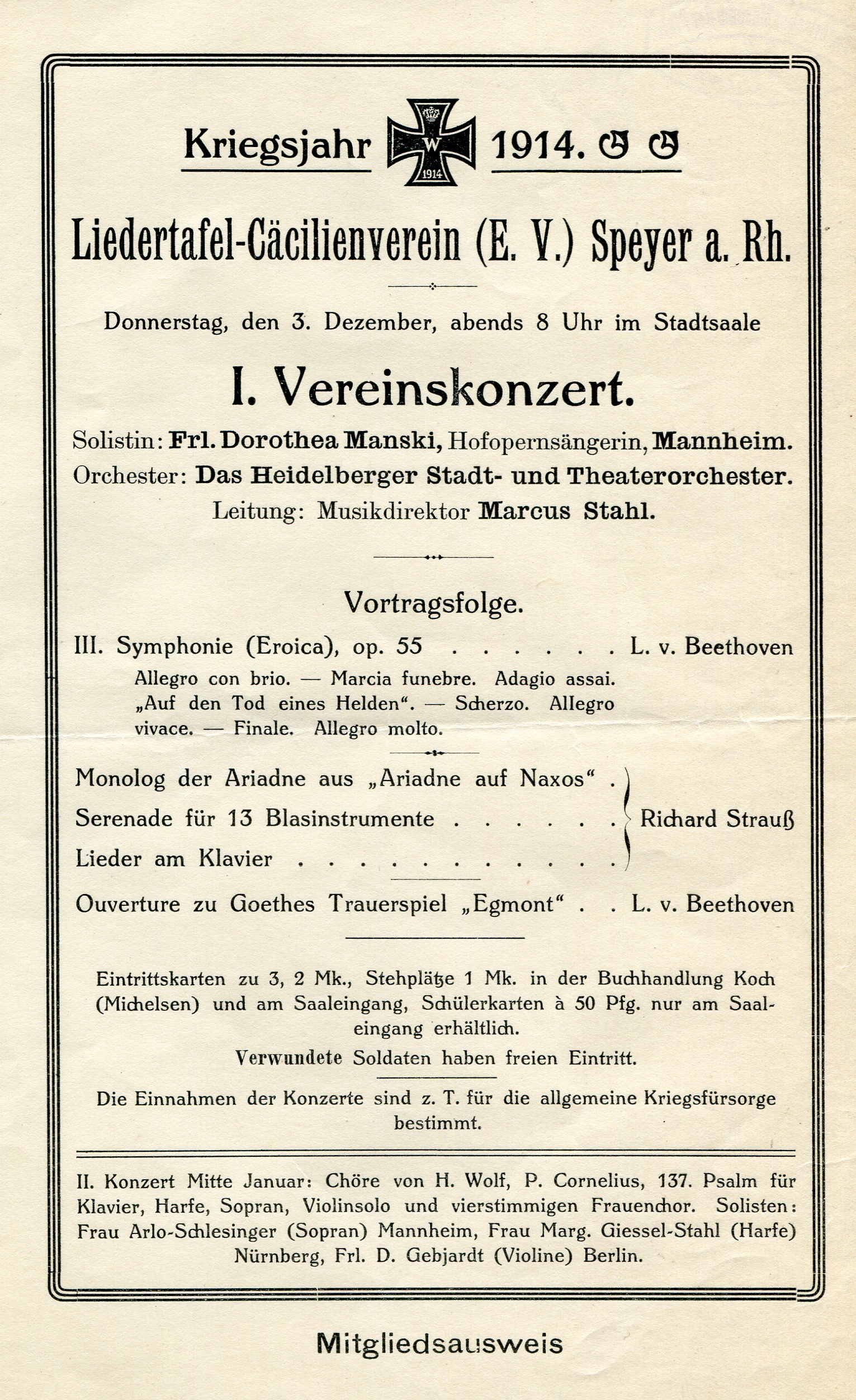 Programm "I. Vereinskonzert" (Historisches Museum der Pfalz, Speyer CC BY-NC-ND)