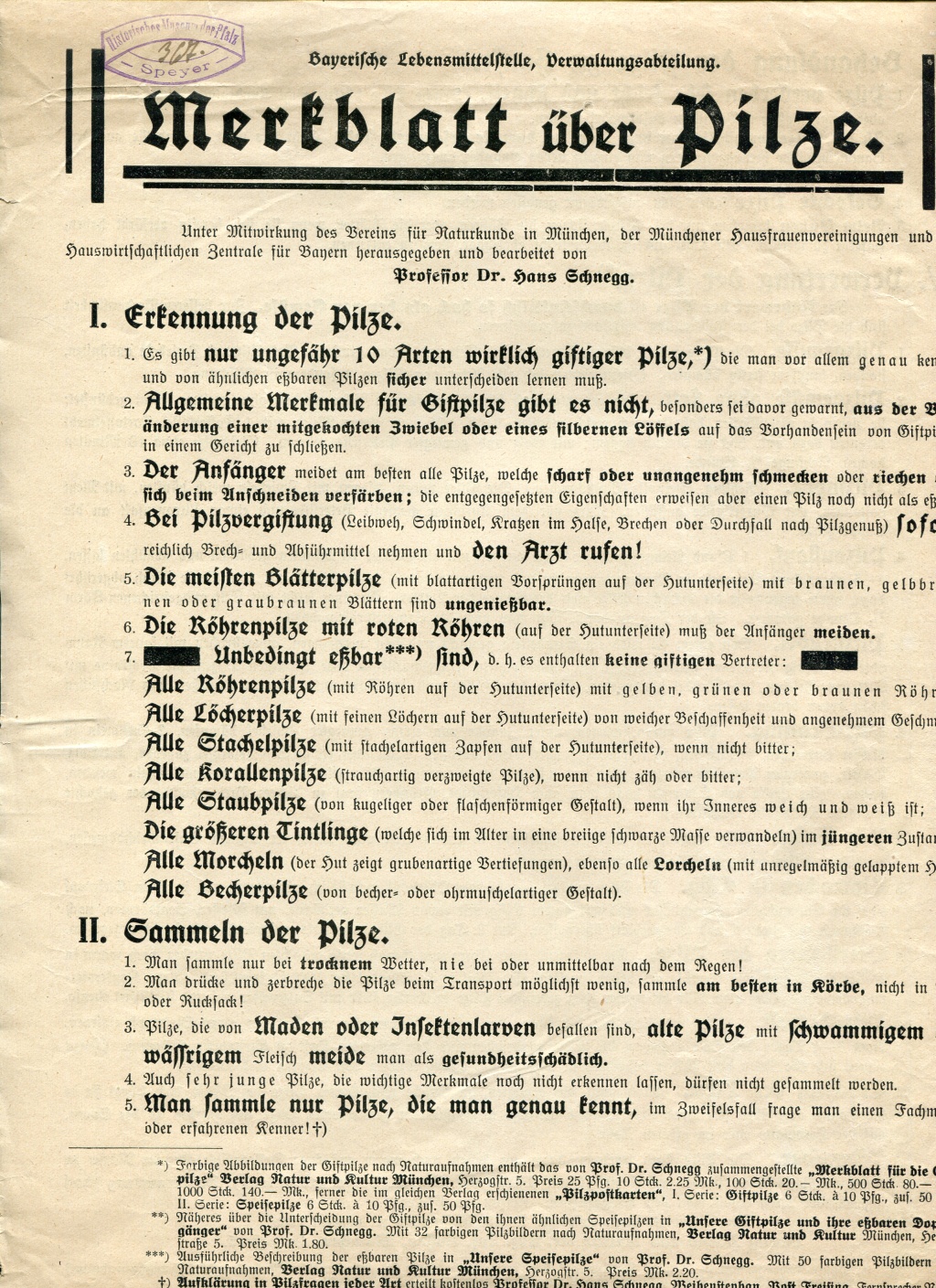Flugblatt "Merkblatt über Pilze" (Historisches Museum der Pfalz, Speyer CC BY-NC-ND)