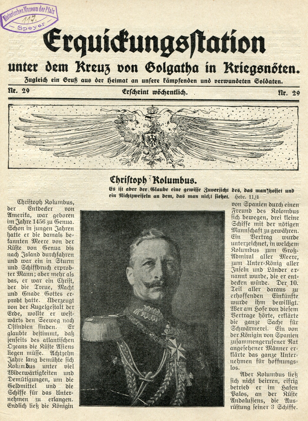 Missionsblatt "Erquickungsstation Nr. 29" (Historisches Museum der Pfalz, Speyer CC BY-NC-ND)