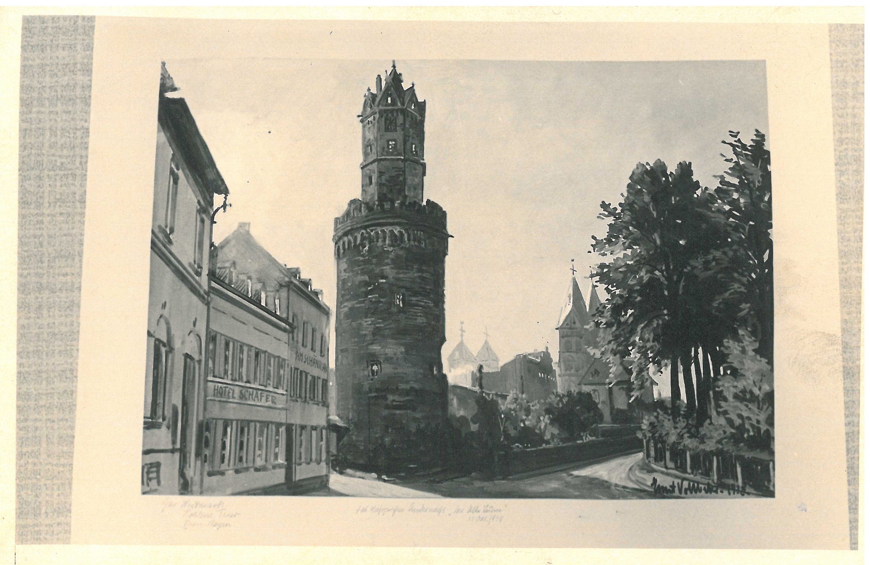 Fotografie eines Gemäldes mit Rundem Turm (Stadtmuseum Andernach CC BY-NC-SA)