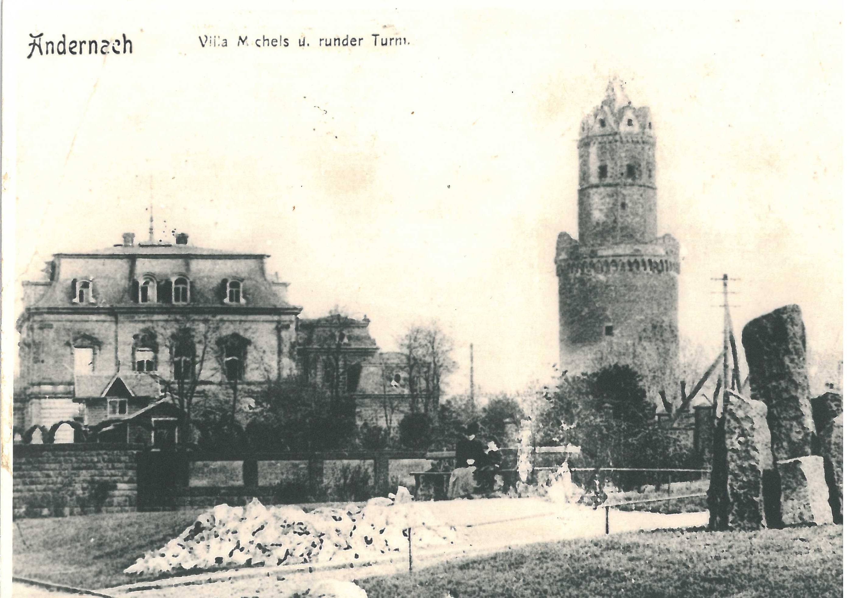 Postkarte mit Abbildung des Runden Turms mit Villa Michels (Stadtmuseum Andernach CC BY-NC-SA)