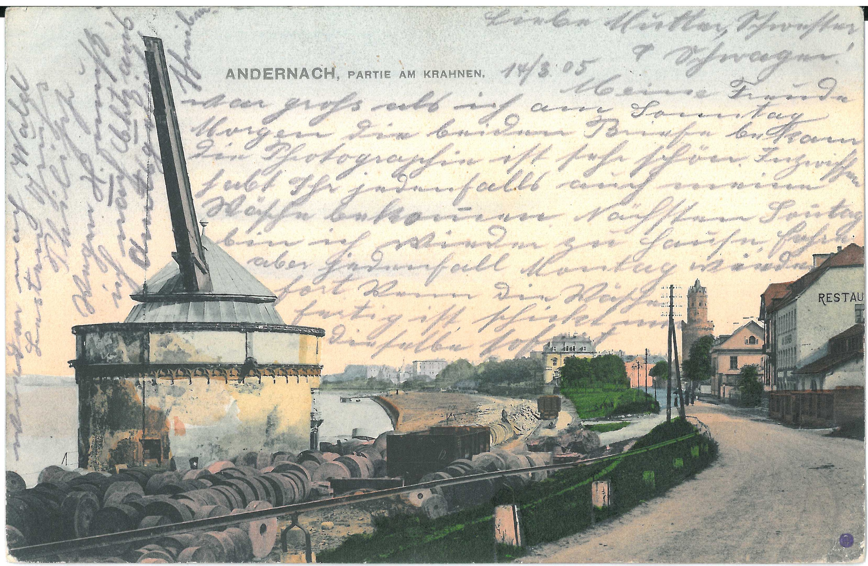 Postkarte mit Abbildung des Alten Krahnen (Stadtmuseum Andernach CC BY-NC-SA)