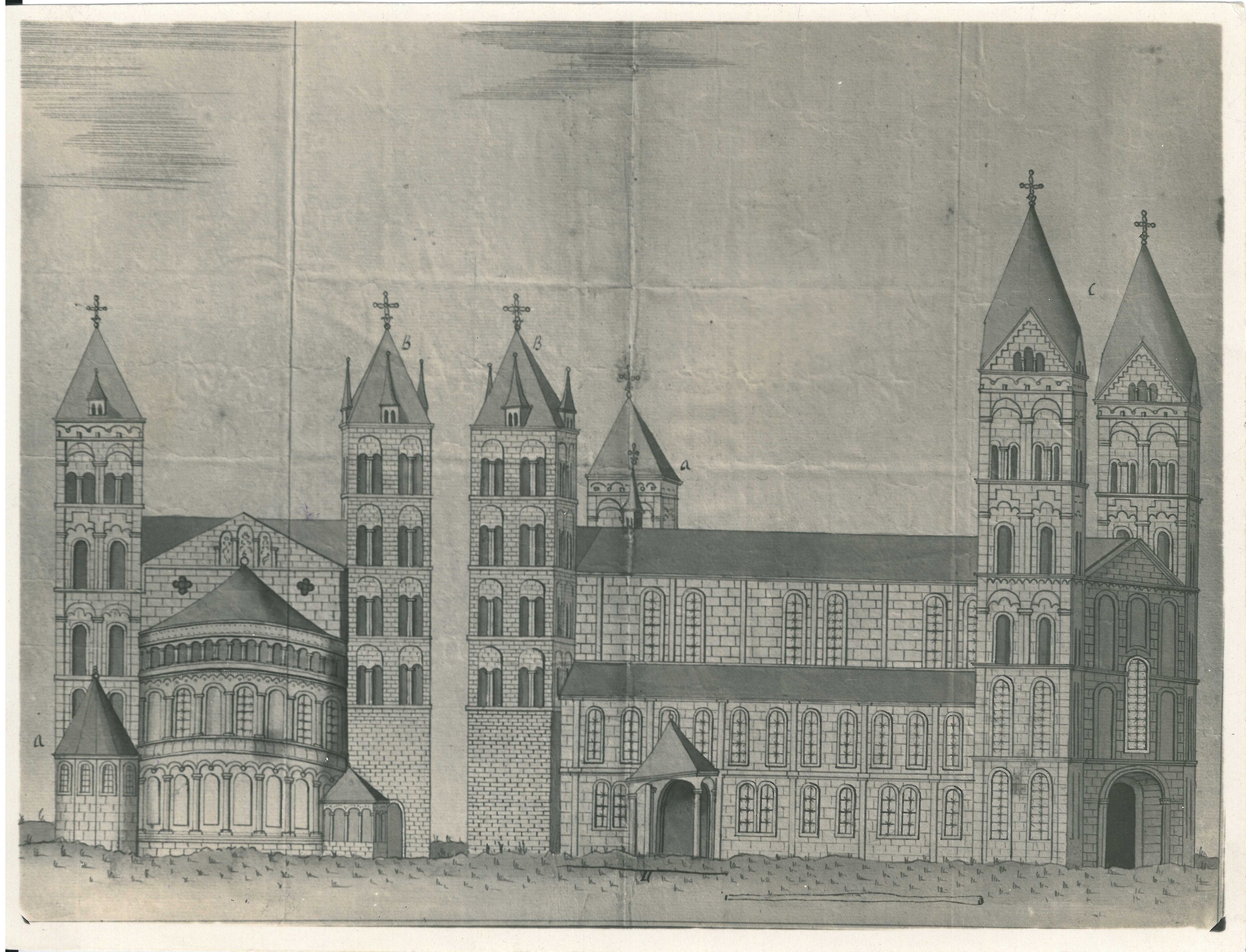 Fotografie einer Zeichnung des Mariendoms (Stadtmuseum Andernach CC BY-NC-SA)