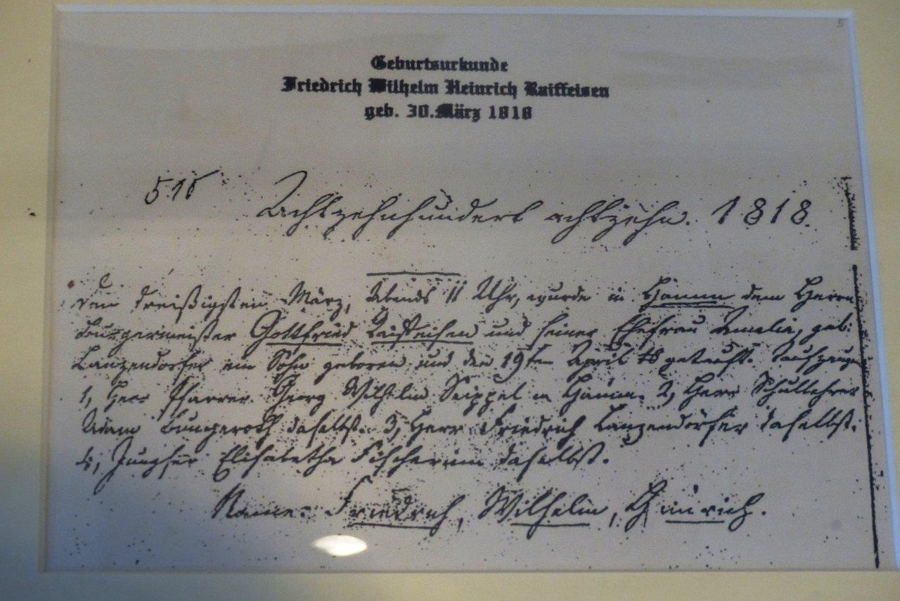Geburtsurkunde von Friedich Wilhelm Raiffeisen von 1818 (Deutsches Raiffeisenmuseum CC BY-NC-SA)