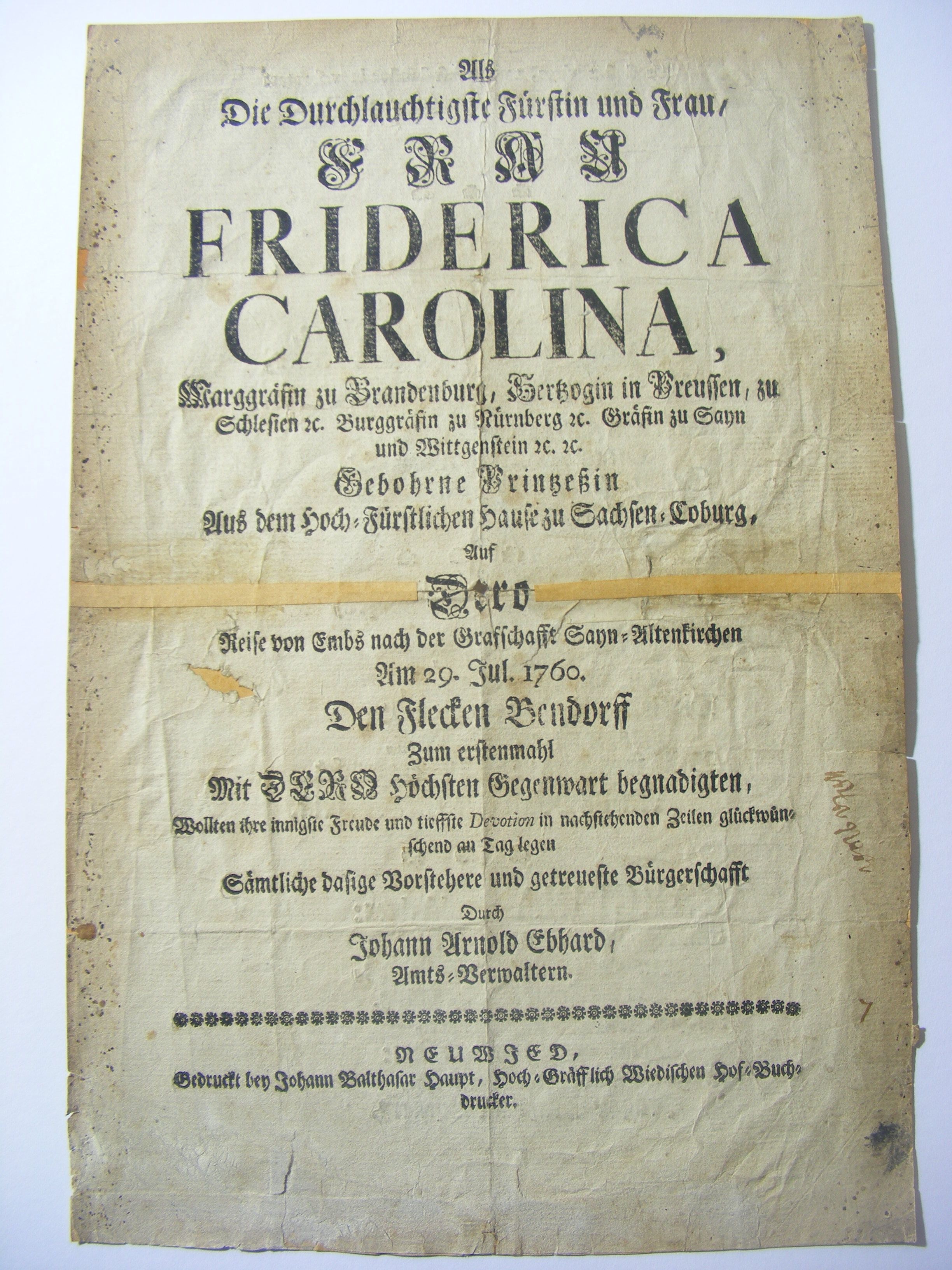 Willkommensadresse Fürstin Friderica Carolina 1760 (Rheinisches Eisenkunstguss-Museum CC BY-NC-SA)