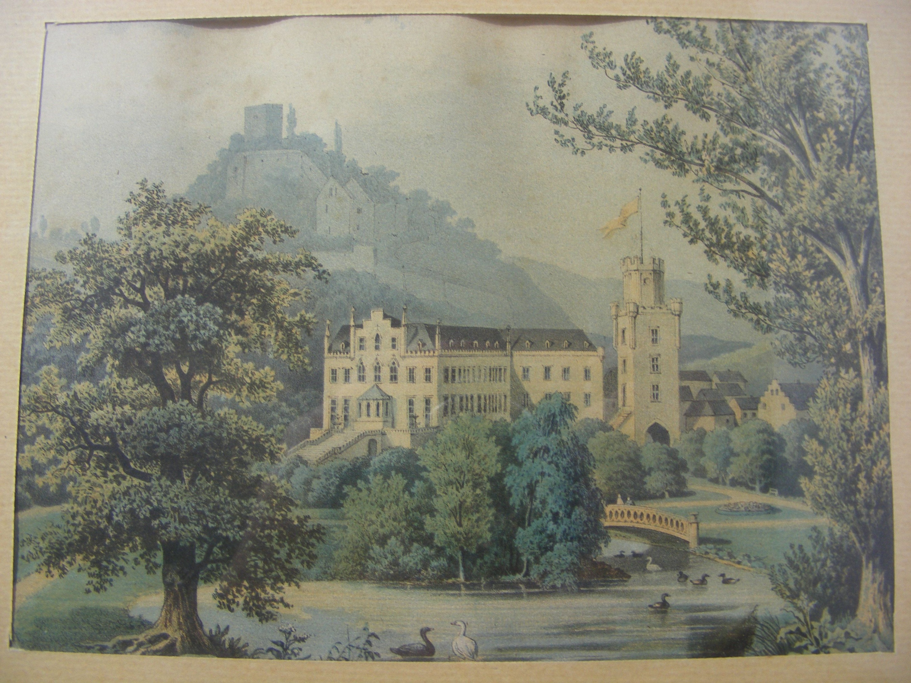 Schloss Sayn, mit Park und Burg Sayn, um 1850 (Rheinisches Eisenkunstguss-Museum CC BY-NC-SA)