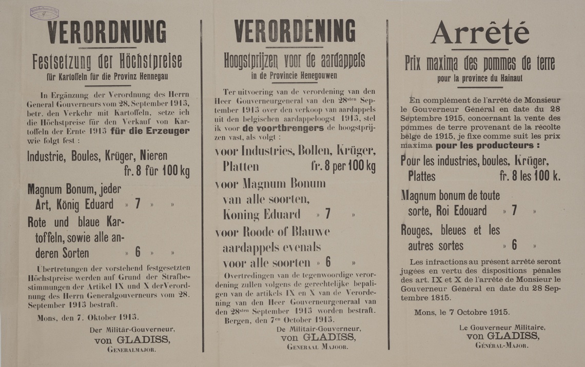 Plakat in Mons, Belgien, 1915 (Historisches Museum der Pfalz, Speyer CC BY)
