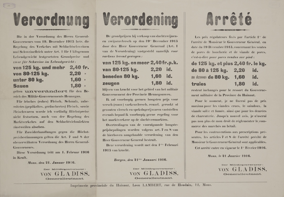 Plakat in Mons, Belgien, 1916 (Historisches Museum der Pfalz, Speyer CC BY)