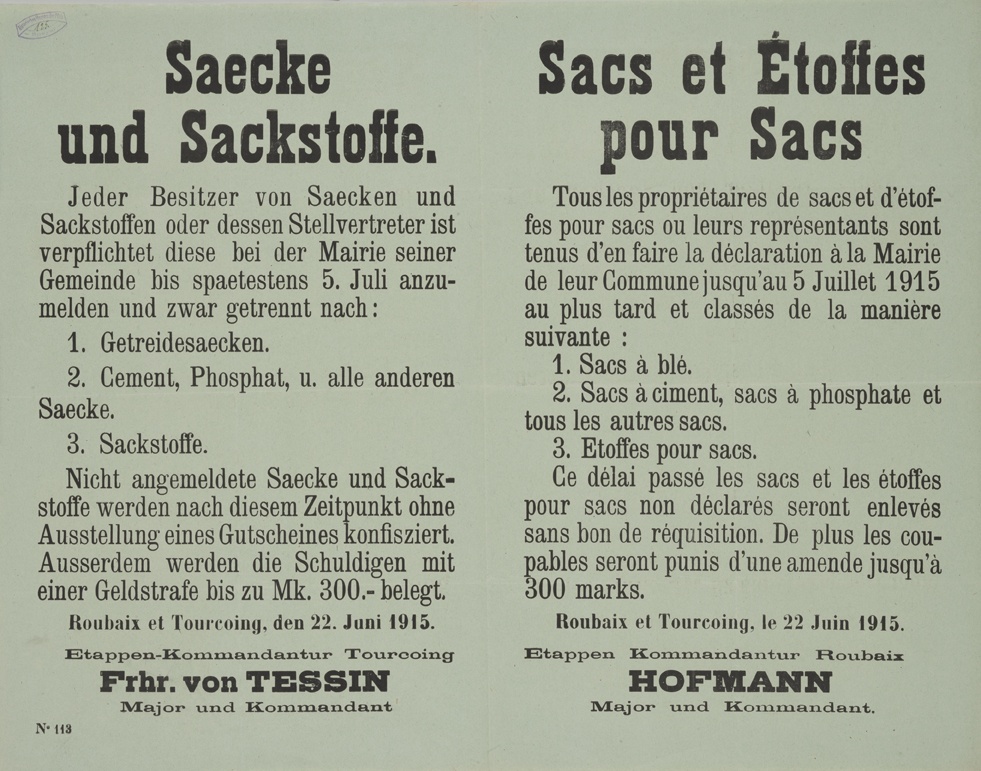 Plakat in Roubaix und Tourcoing, Frankreich, 1915 (Historisches Museum der Pfalz, Speyer CC BY)
