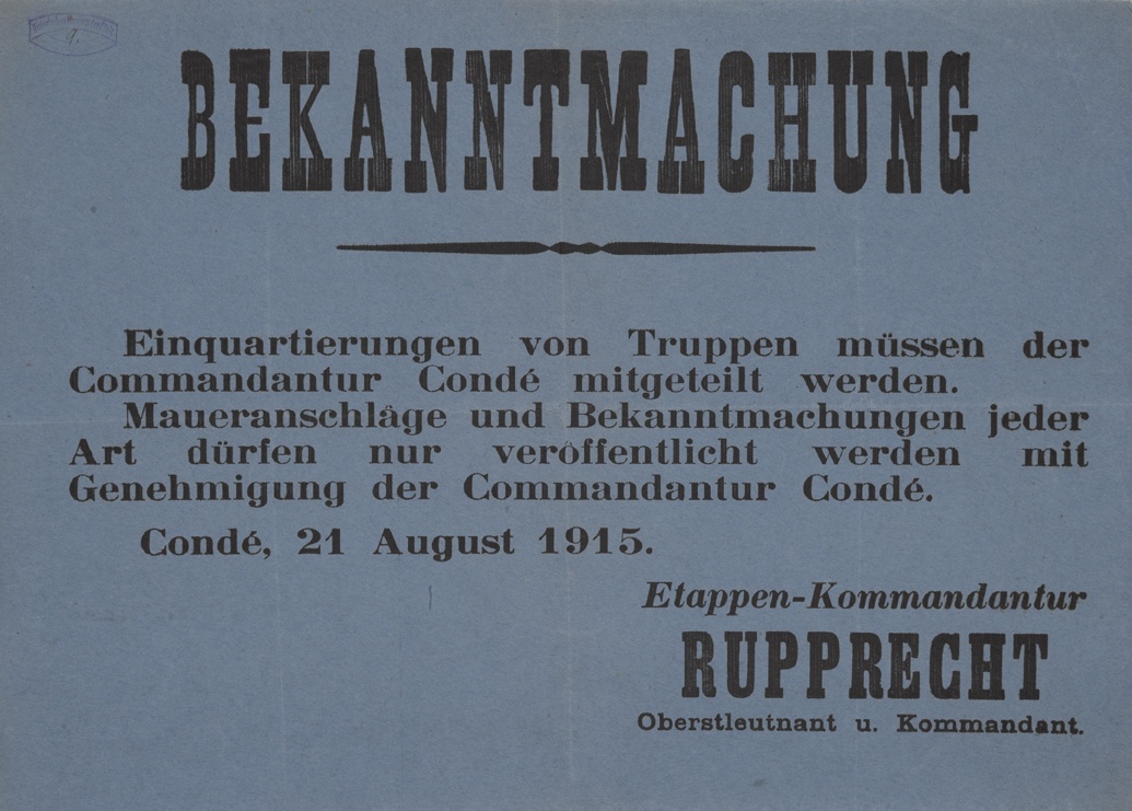 Plakat in Condé, Frankreich, 1915 (Historisches Museum der Pfalz, Speyer CC BY)