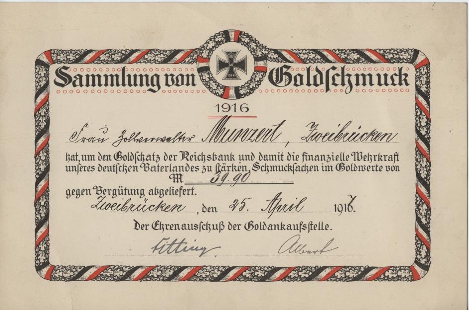 Zertifikat Goldschmuck-Reichsanleihe (Historisches Museum der Pfalz, Speyer CC BY)