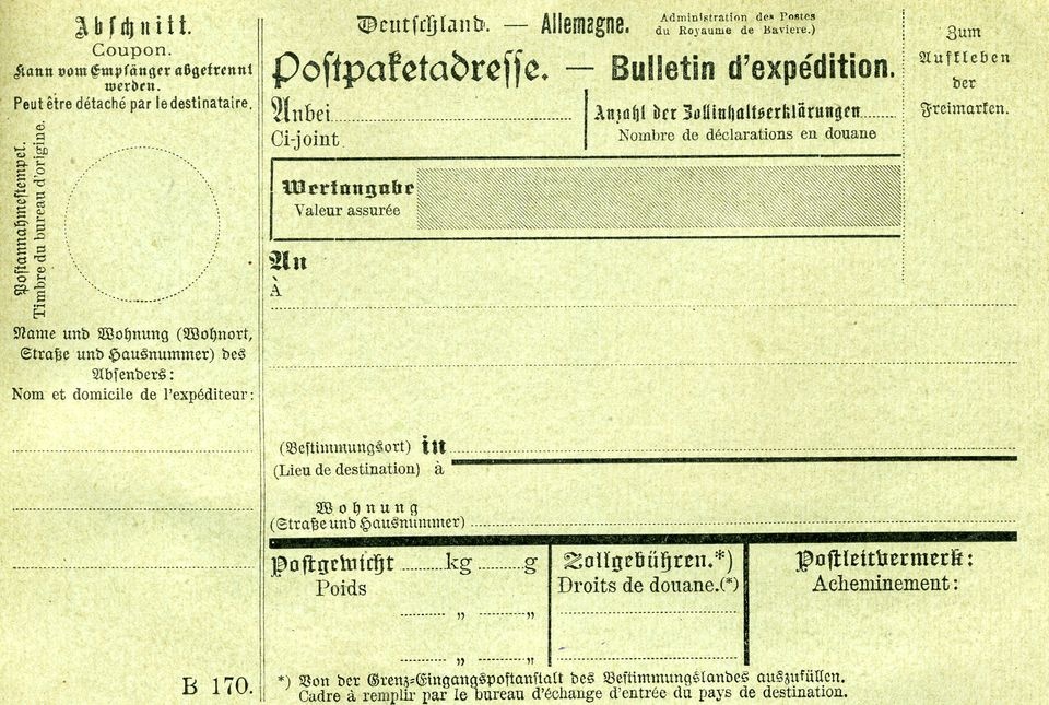 Paketsendungsformular (Historisches Museum der Pfalz, Speyer CC BY)