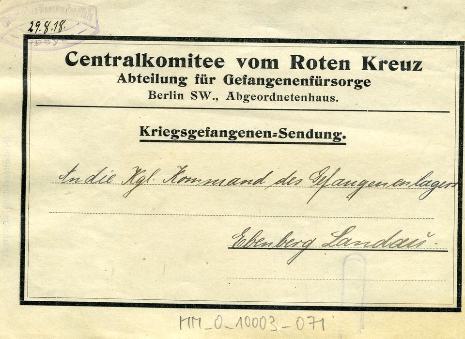 Formular für eine Kriegsgefangenensendung des Roten Kreuzes (Historisches Museum der Pfalz, Speyer CC BY)
