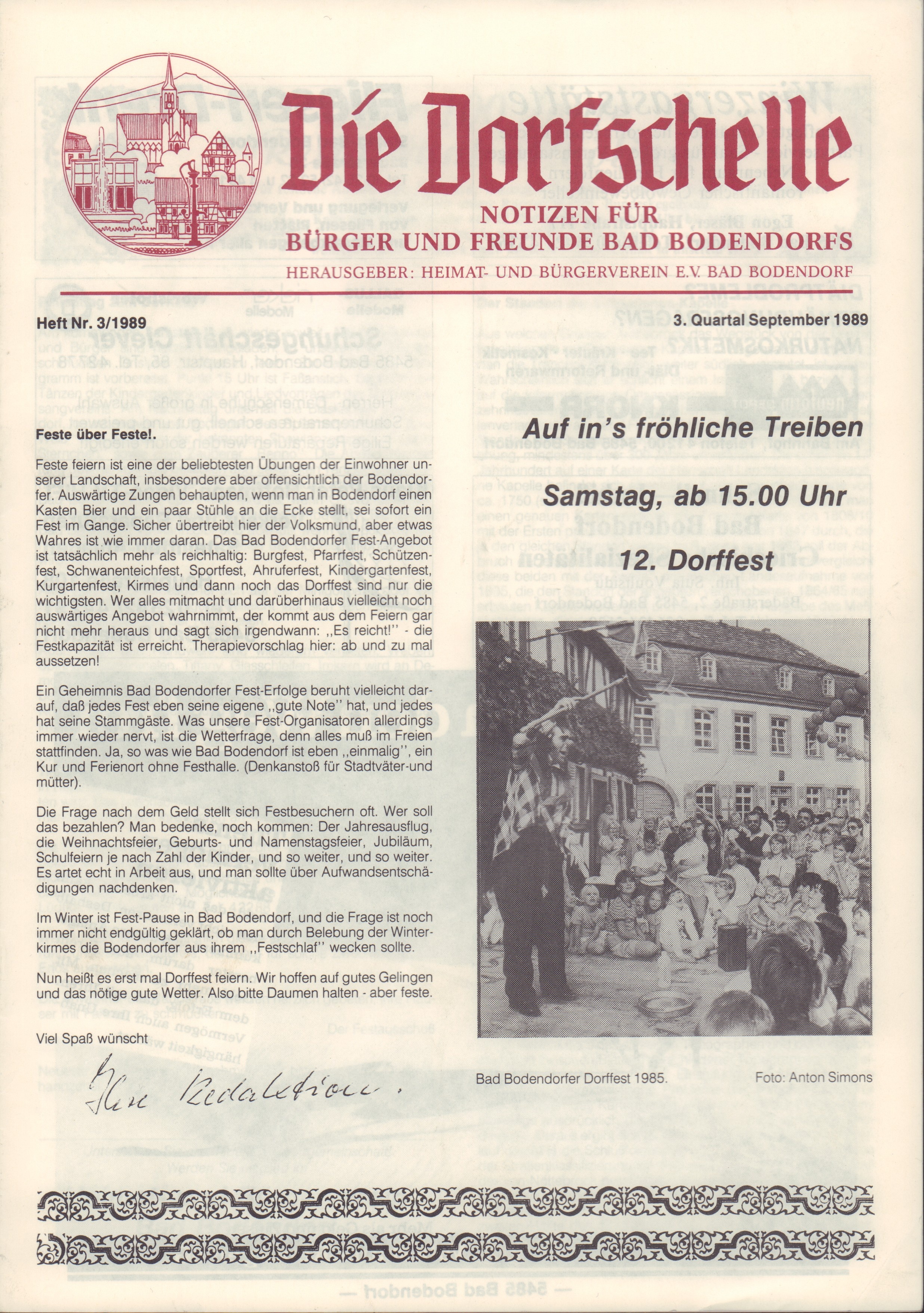 Dorfschelle 1. Ausgabe (Heimatmuseum und -Archiv Bad Bodendorf CC BY-NC-SA)