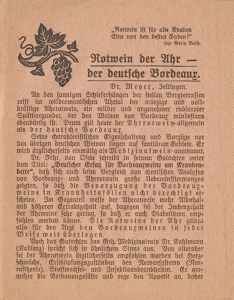 Flyer "Rotwein der Ahr - der deutsche Bordeur" (Heimatmuseum und -Archiv Bad Bodendorf CC BY-NC-SA)