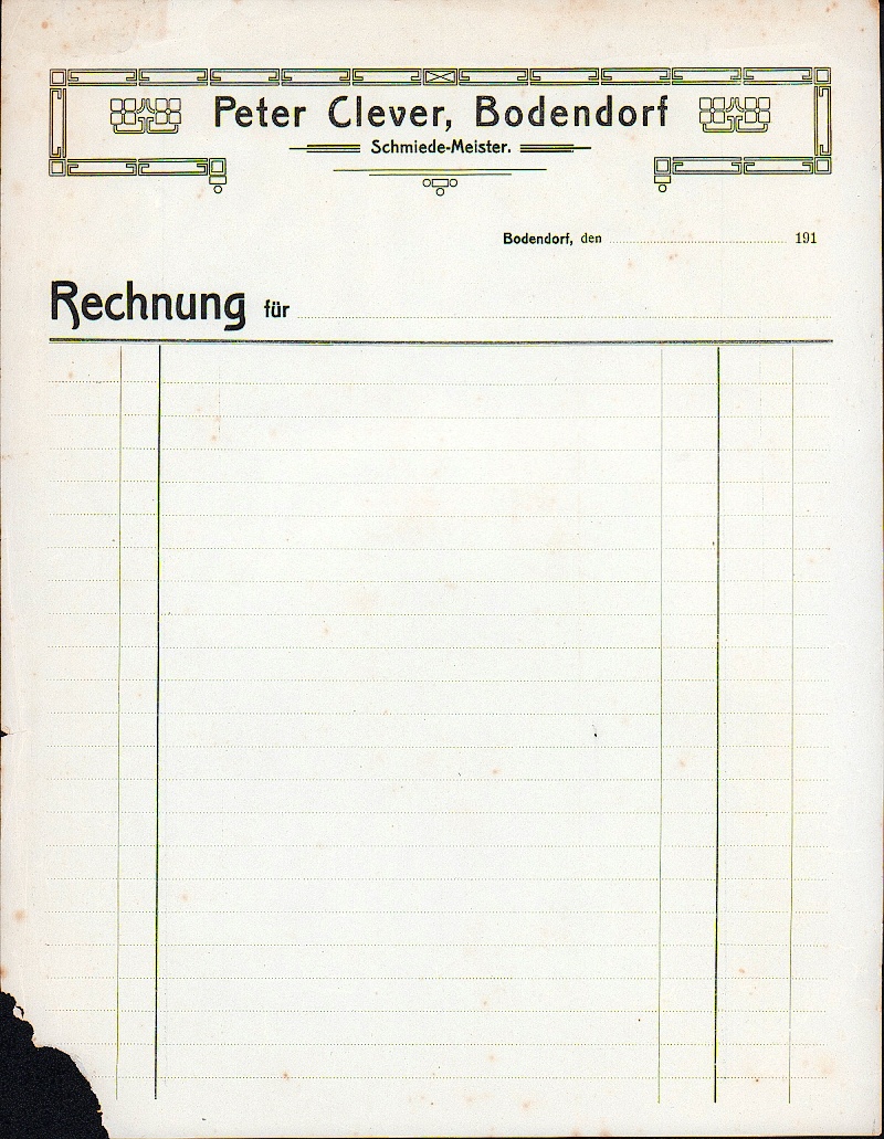 Rechnungsvordruck Peter Clever, Bodendorf (Heimatmuseum und -Archiv Bad Bodendorf CC BY-NC-SA)