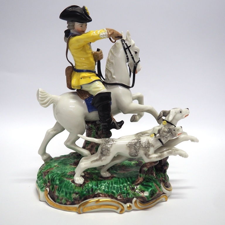 "Gelbe Jagd": Jäger zu Pferde und mit zwei Hunden (Erkenbert-Museum Frankenthal CC BY-NC-SA)