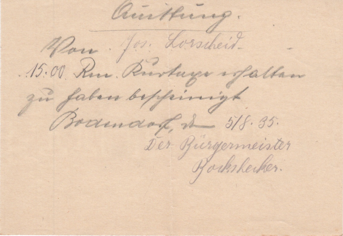 Quittung über die Einzahlung der Kurtaxen an die Gemeinde Juli 1935 (Heimatmuseum und -Archiv Bad Bodendorf CC BY-NC-SA)