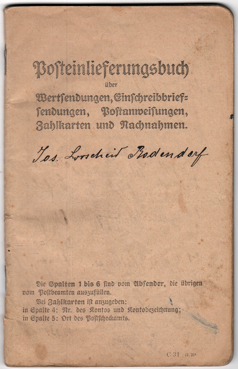 Posteinlieferungsbuch Pension Josef Lorscheid (Heimatmuseum und -Archiv Bad Bodendorf CC BY-NC-SA)