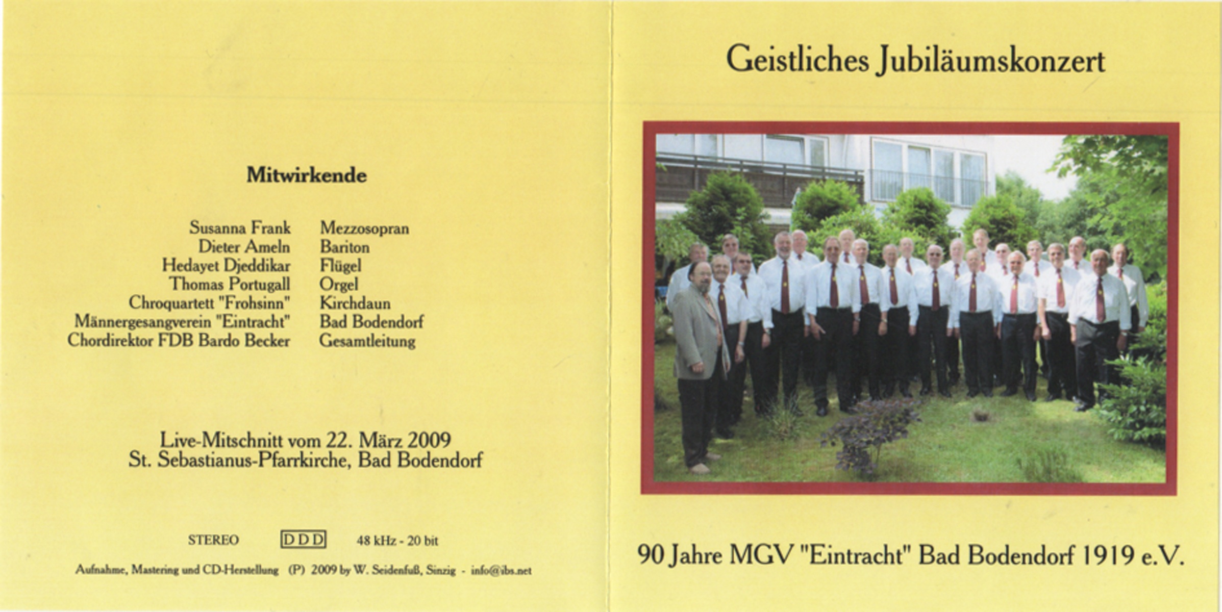 Geistliches Jubiläumskonzert zu 90 Jahre MGV "Eintracht" Bad Bodendorf 1919 e.V. (Heimatmuseum und -Archiv Bad Bodendorf CC BY-NC-SA)