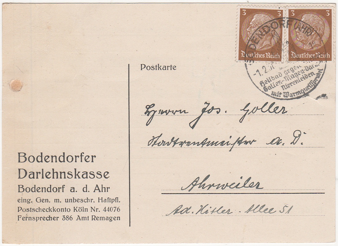 Postkarte Bodendorfer Darlehnskasse (Heimatmuseum und -Archiv Bad Bodendorf CC BY-NC-SA)