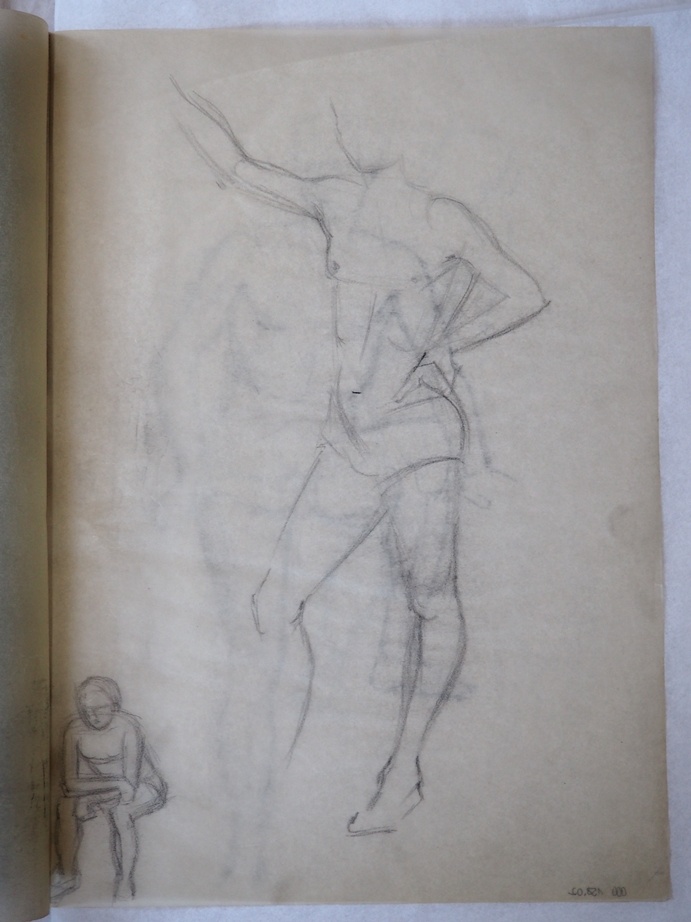 Studienmappe: Männliches Modell mit rechtem erhobenem Arm (Erkenbert-Museum Frankenthal CC BY-NC-SA)