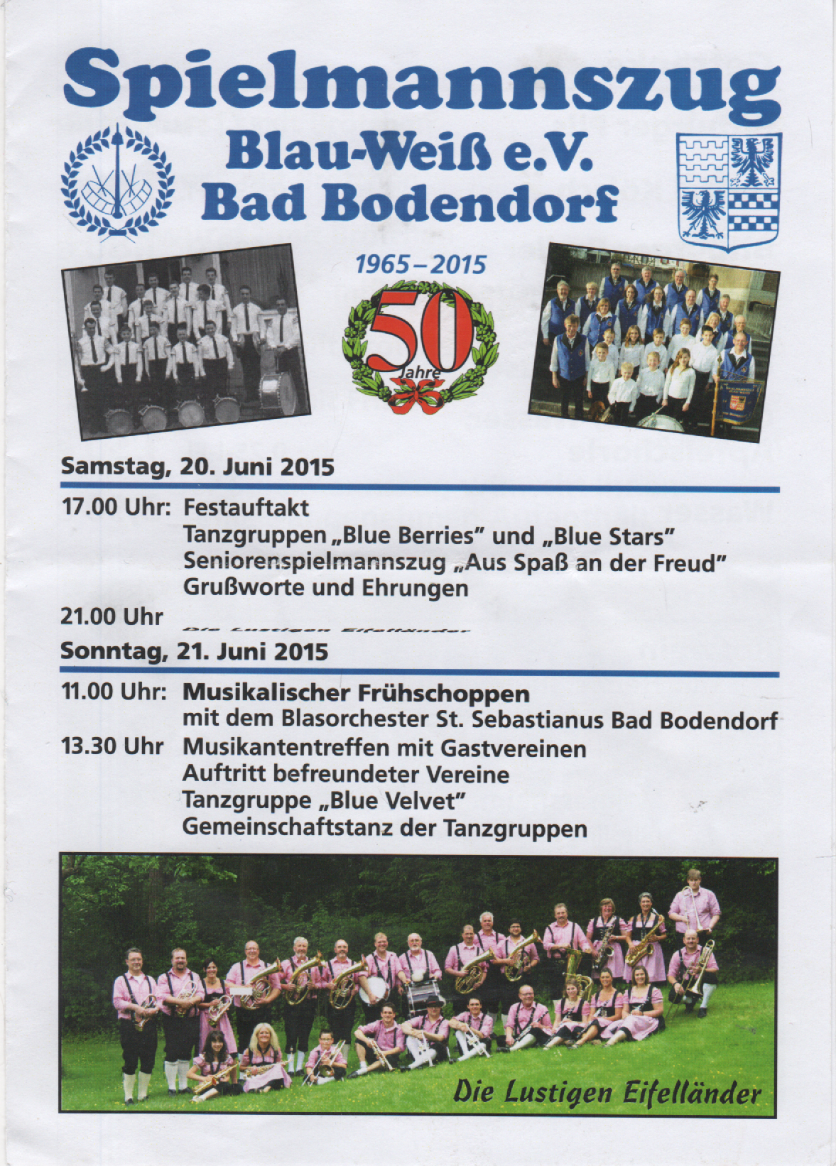 Festprogramm des Spielmannszugs Blau-Weiß Bad Bodendorf zur 50 Jahrfeuer (Spielmannszug Blau-Weiß Bad Bodendorf e. V. CC BY-NC-SA)