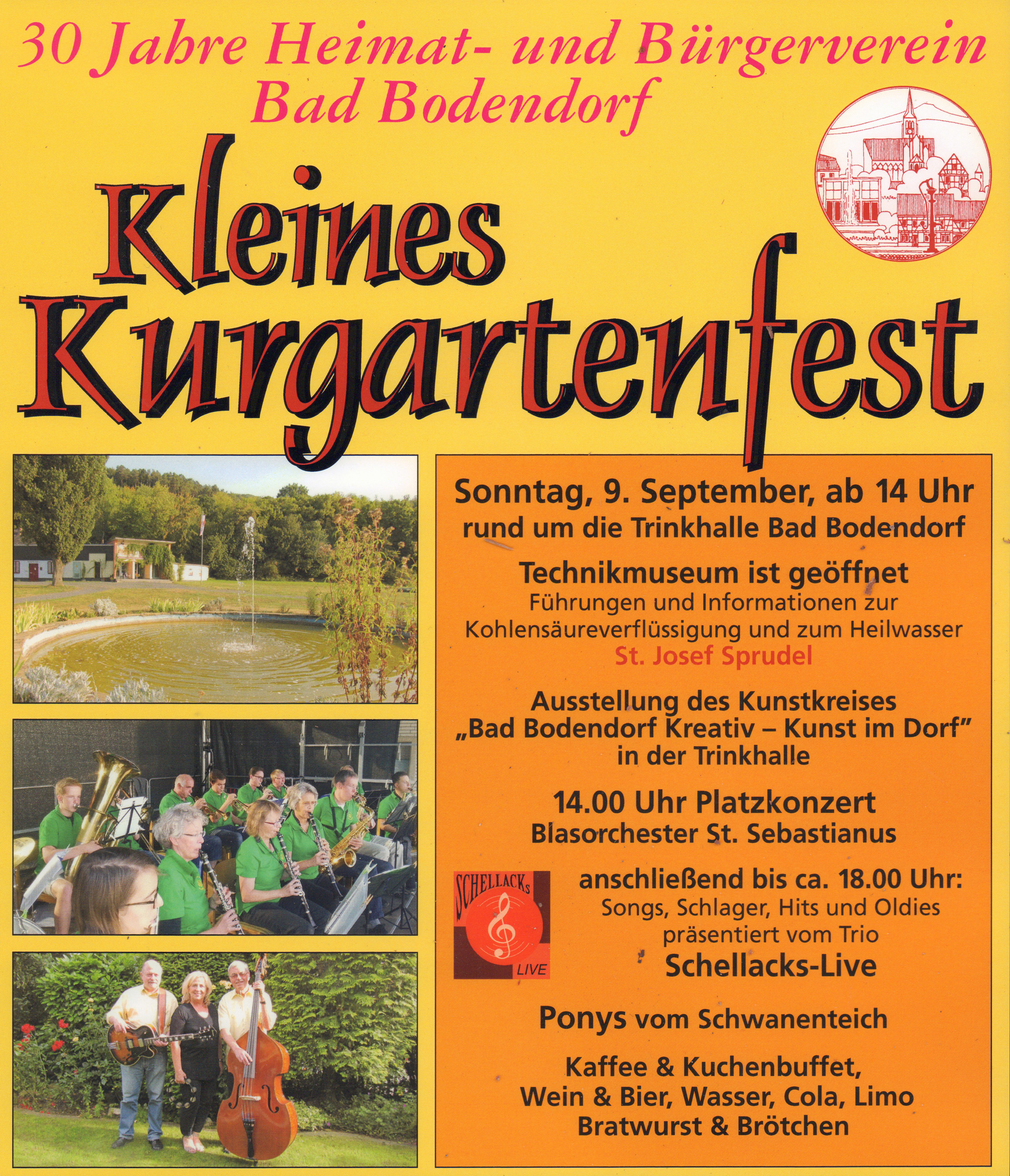 Plakat "Kleines Kurgartenfest" und 30 Jahrfeuíer Heimat- und Bürgerverein Bad Bodendorf" am 09.09.2018 (Heimatmuseum und -Archiv Bad Bodendorf CC BY-NC-SA)