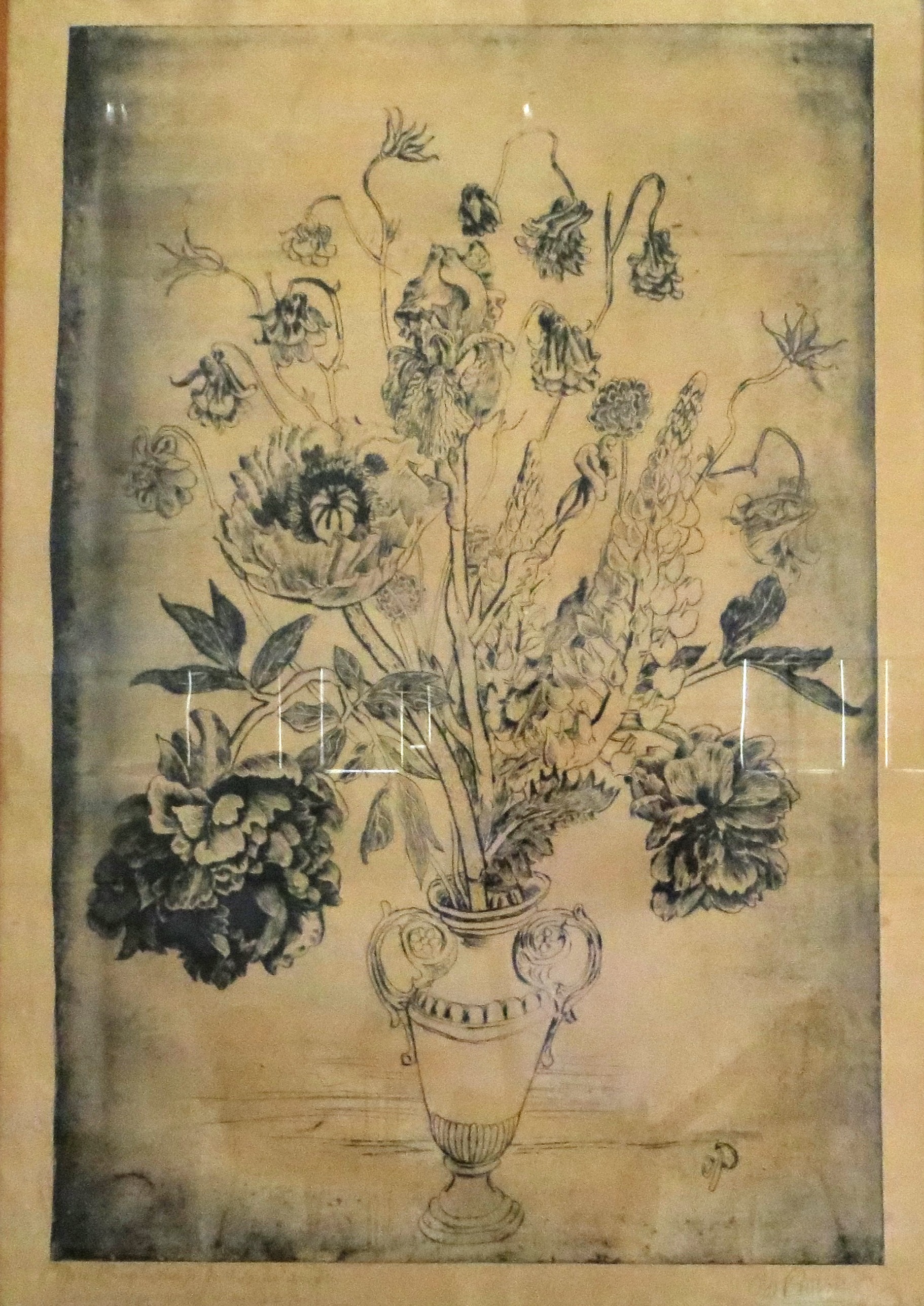 Radierung, Darstellung eines großen Blumenstraußs (Otto Ponkok) (Museum der Stadt Bad Bergzabern CC BY-NC-SA)