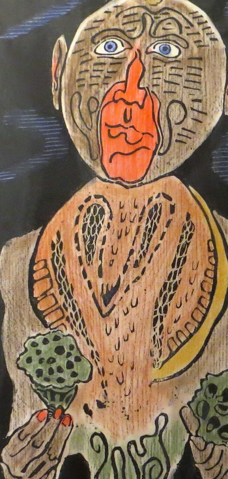 Linolschnitt (Faun mit Cobrahemd und Lieponfrüchten, Lotusesser) (Museum der Stadt Bad Bergzabern CC BY-NC-SA)