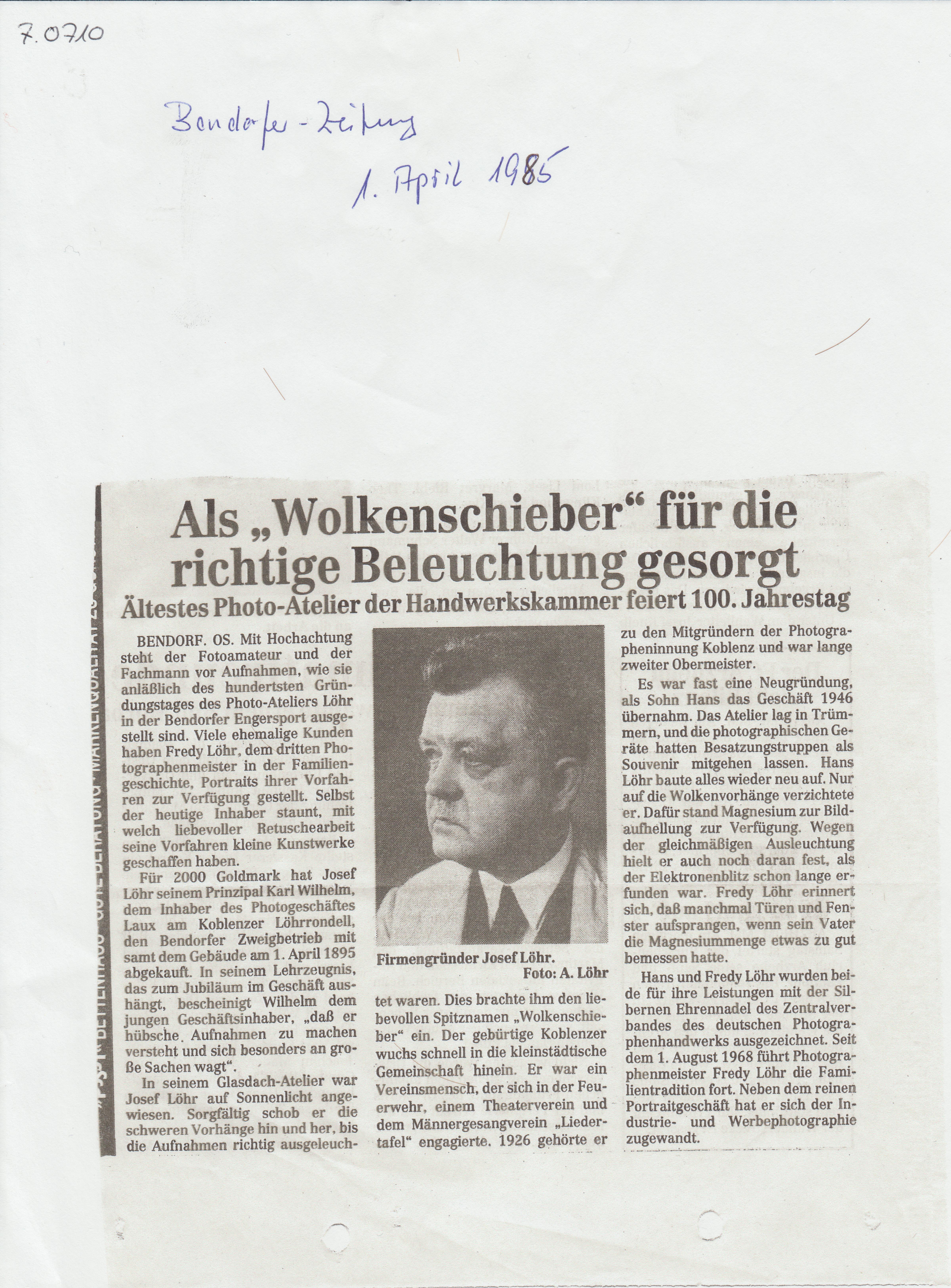 Bendorfer Zeitung vom 1. April 1985, (REM CC BY-NC-SA)