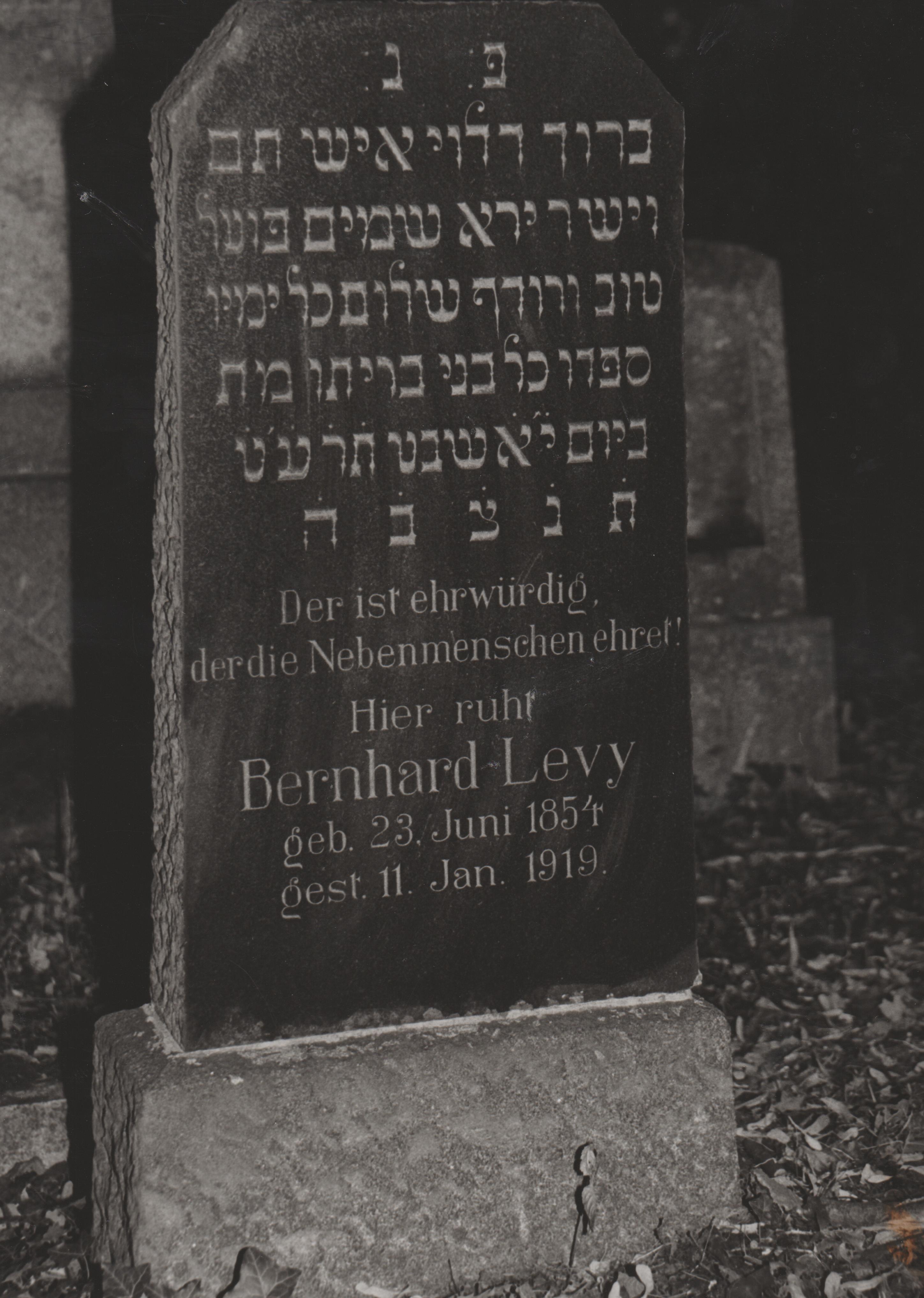 Grabstein von "Bernhard Levy" auf dem jüdischen Friedhof in Bendorf (REM CC BY-NC-SA)