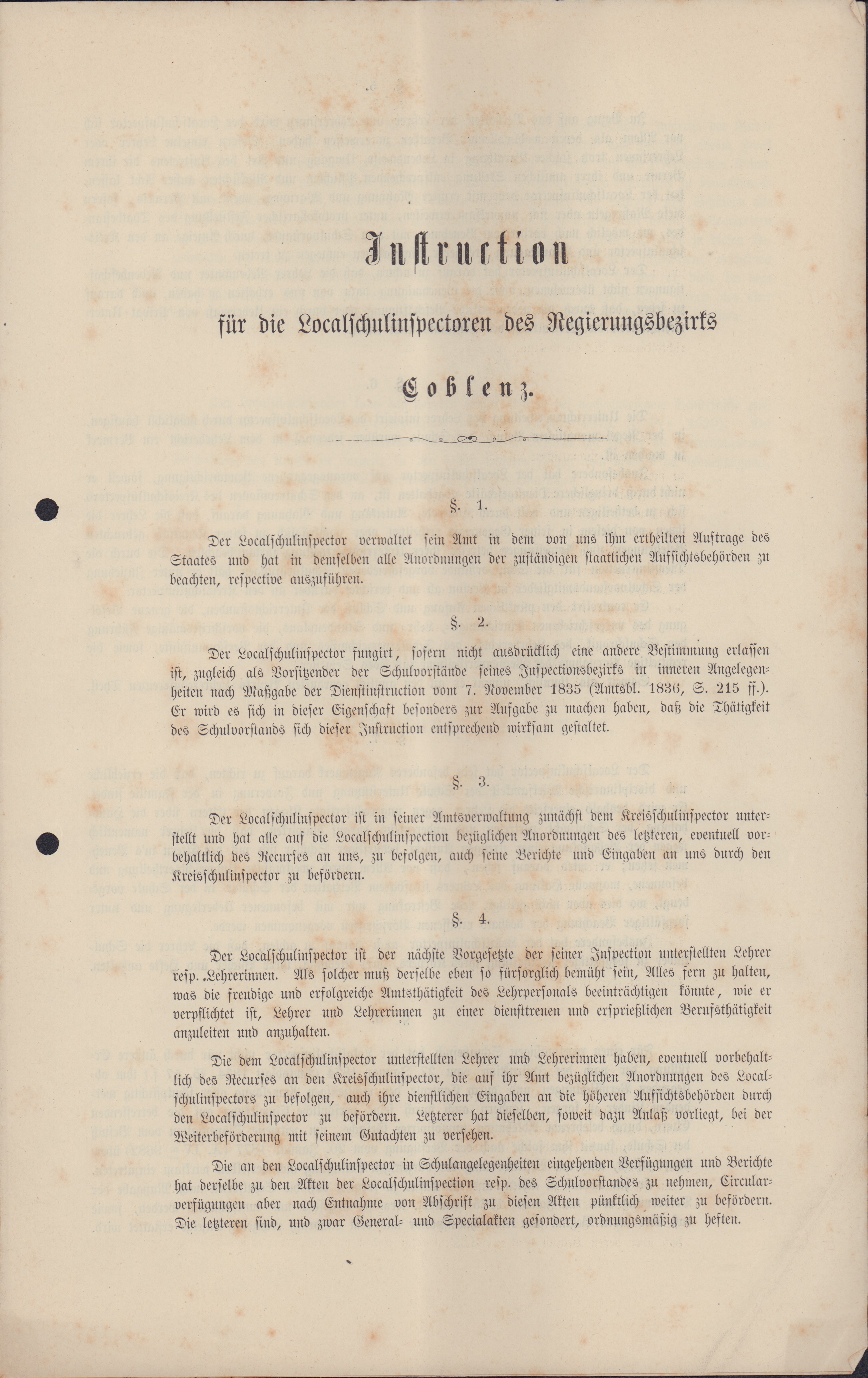 Instructionen für die Localschulinspectoren des Regierungsbezirks Coblenz (Heimatmuseum und -Archiv Bad Bodendorf CC BY-NC-SA)