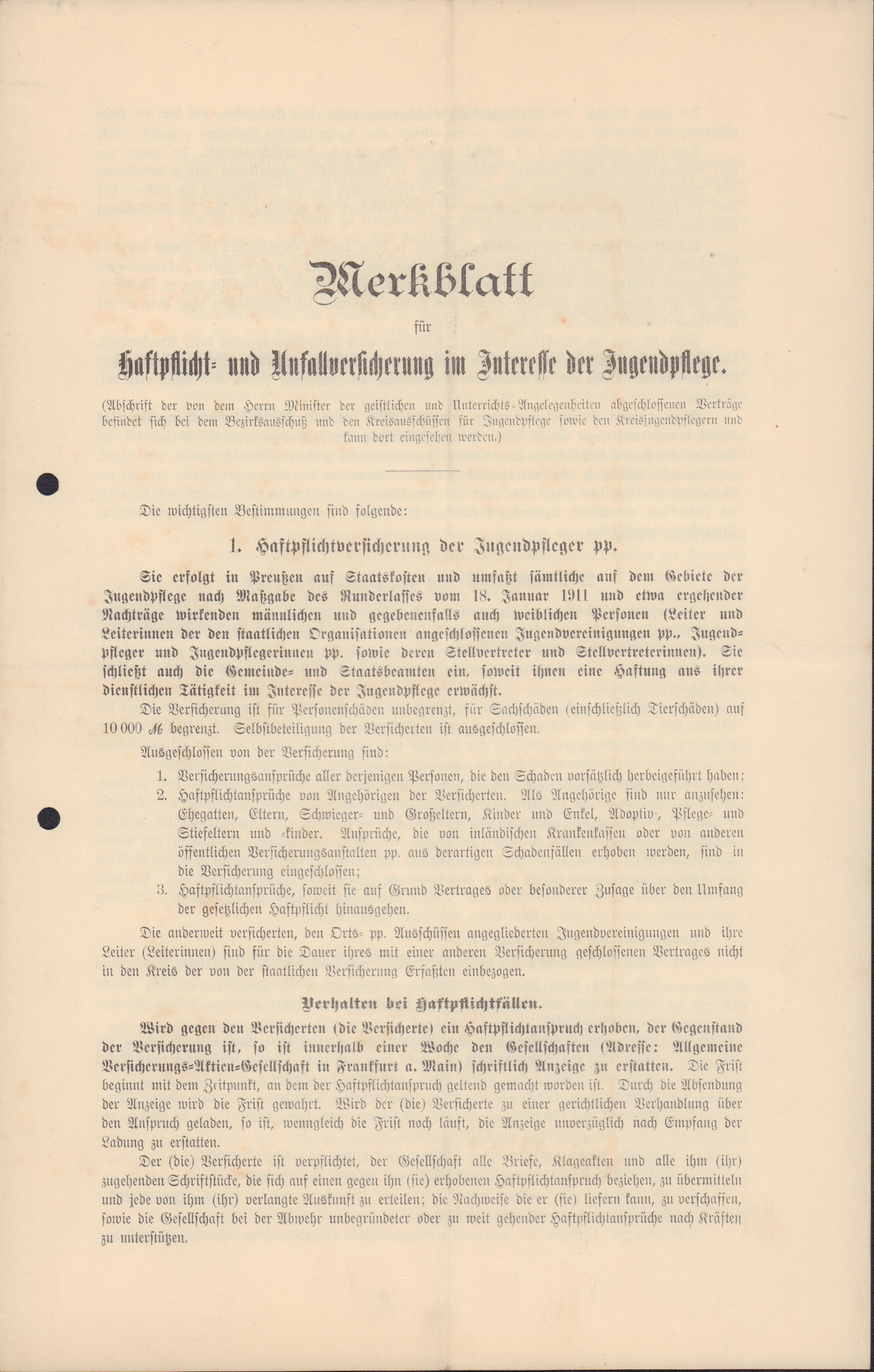 Merkblatt für Haftpflicht- und Unfallversicherung im Interesse der Jugendpflege (Heimatmuseum und -Archiv Bad Bodendorf CC BY-NC-SA)