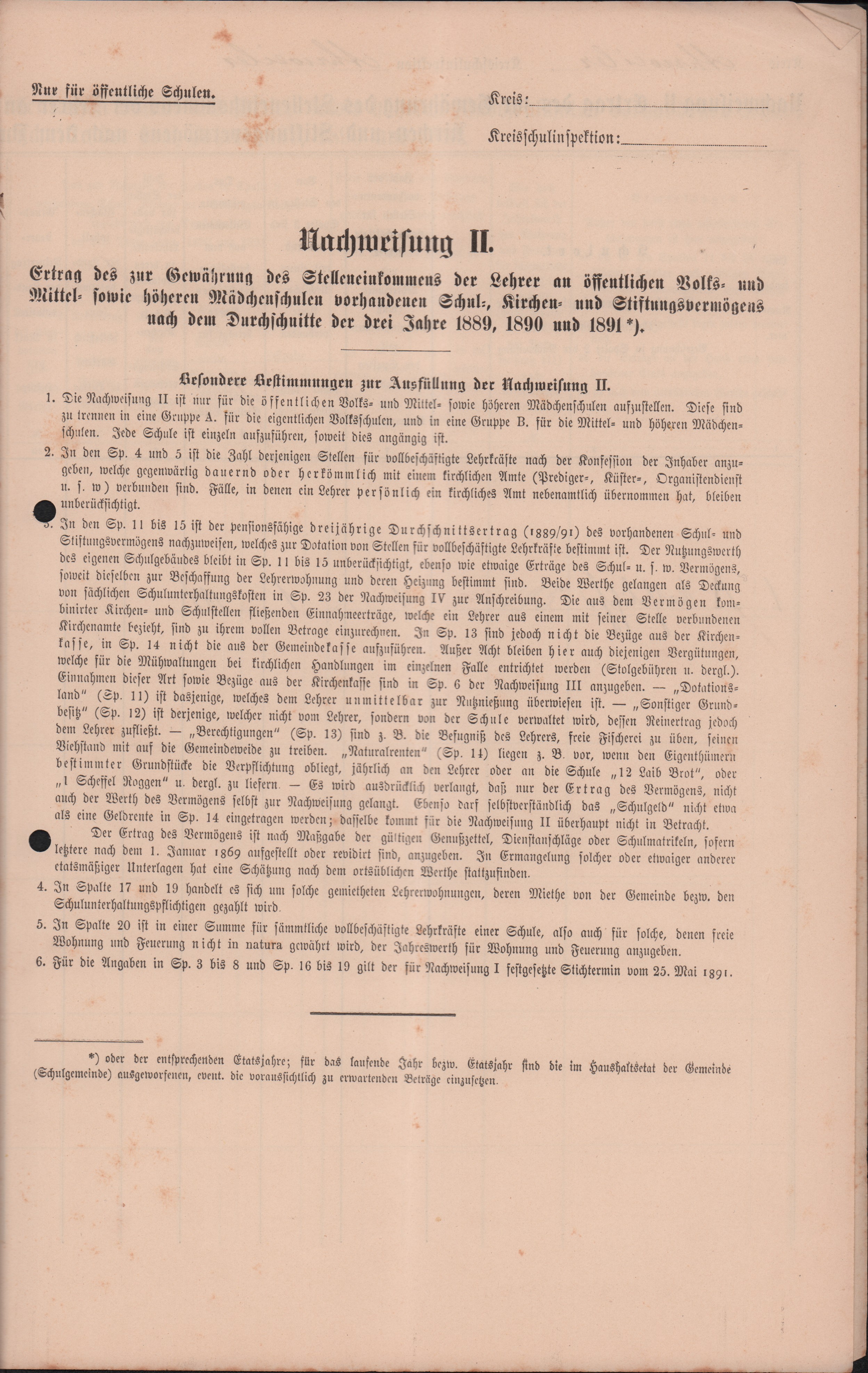 Nachweisung II. Erfassung des Schulvermögens (Heimatmuseum und -Archiv Bad Bodendorf CC BY-NC-SA)