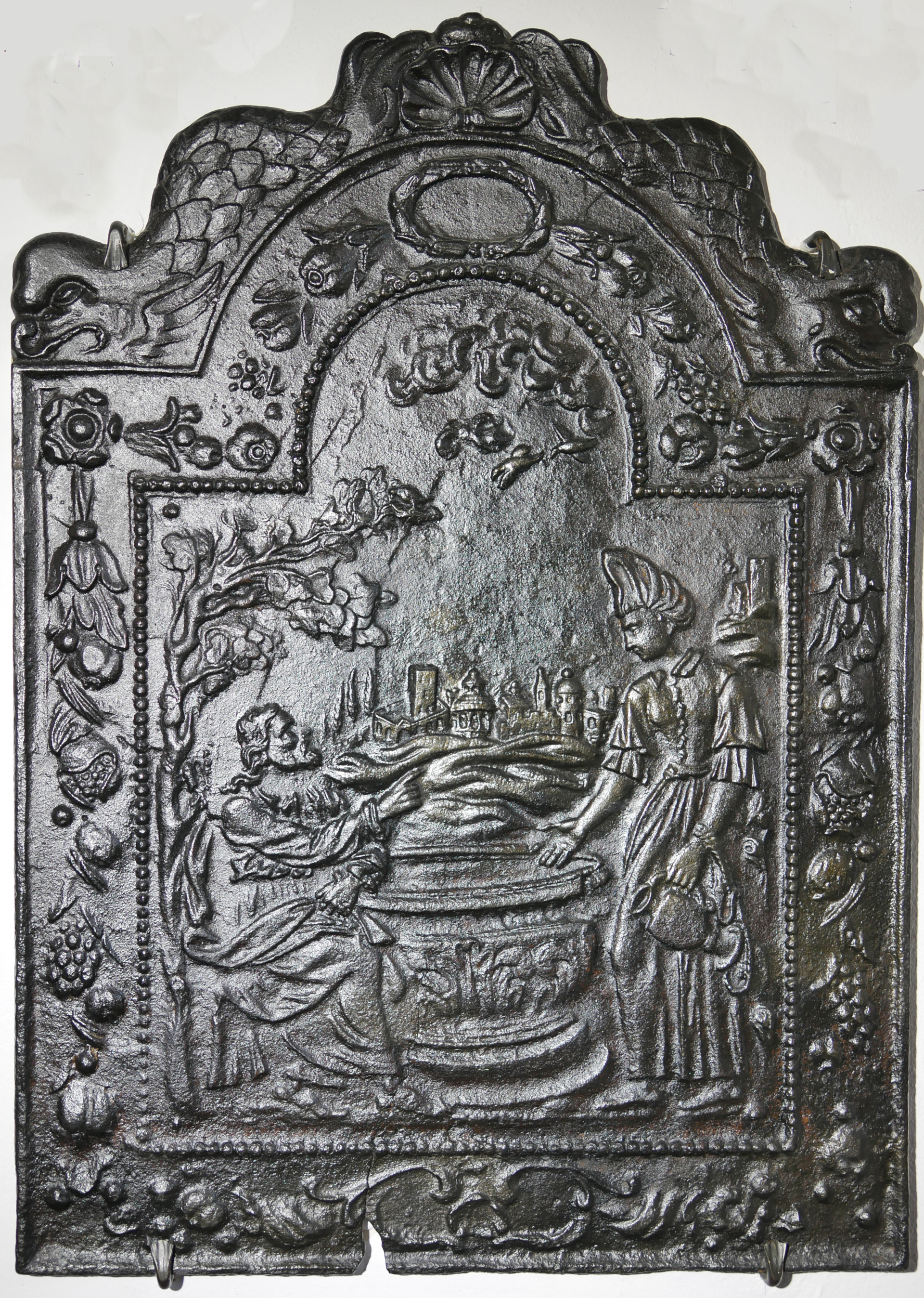 Kaminplatte, Jesus und die Samariterin (Volkskunde- und Freilichtmuseum Roscheider Hof CC0)