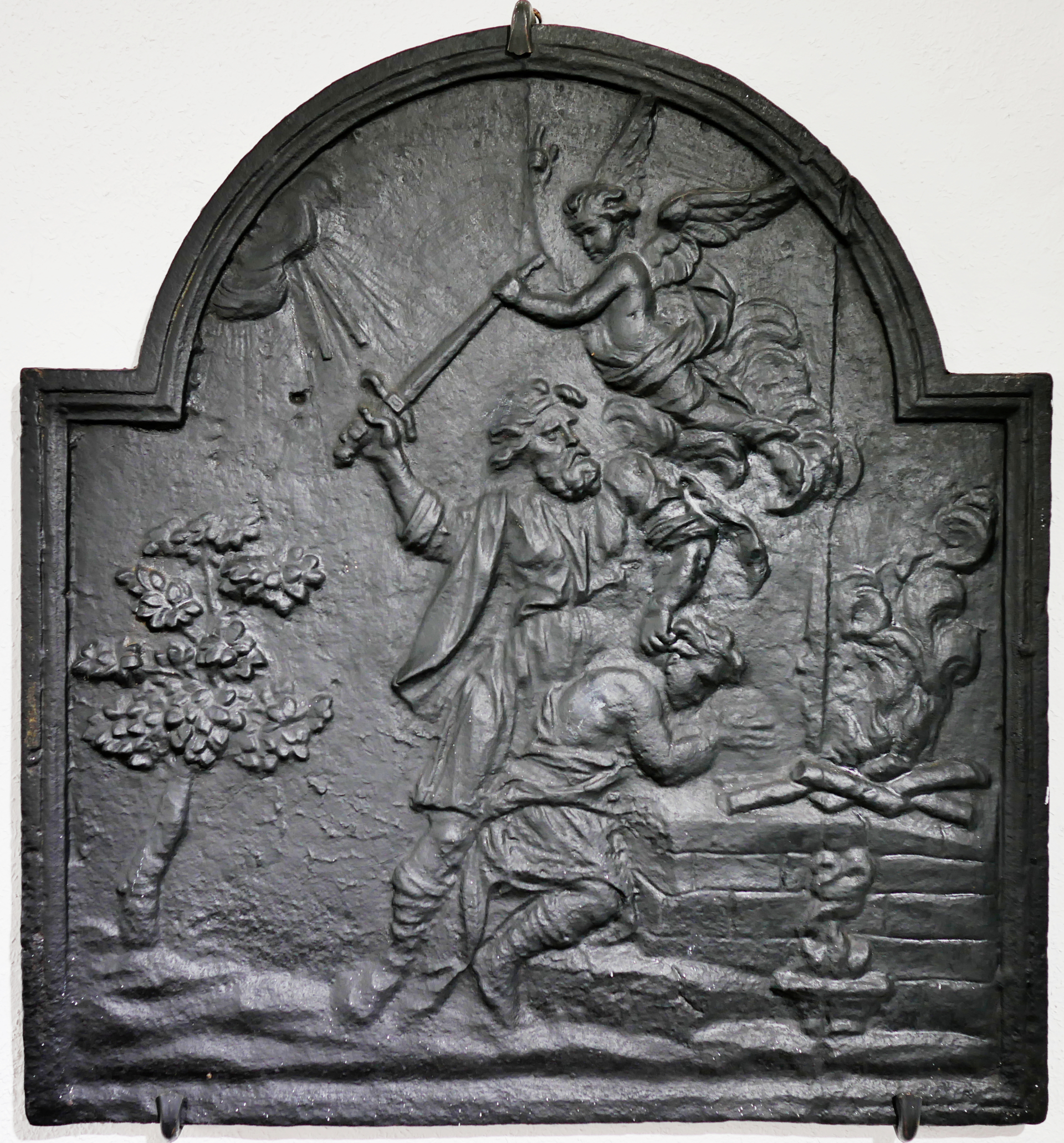 Kaminplatte, Opferung Isaaks (Volkskunde- und Freilichtmuseum Roscheider Hof CC0)