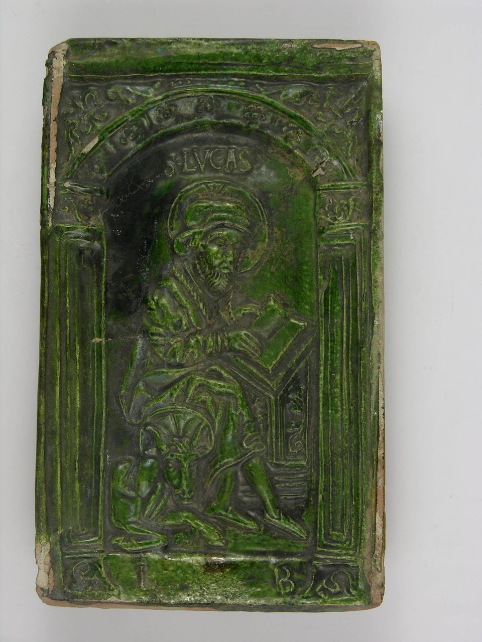 Ofenkachel mit dem Evangelist Lukas (Historisches Museum der Pfalz, Speyer CC BY)
