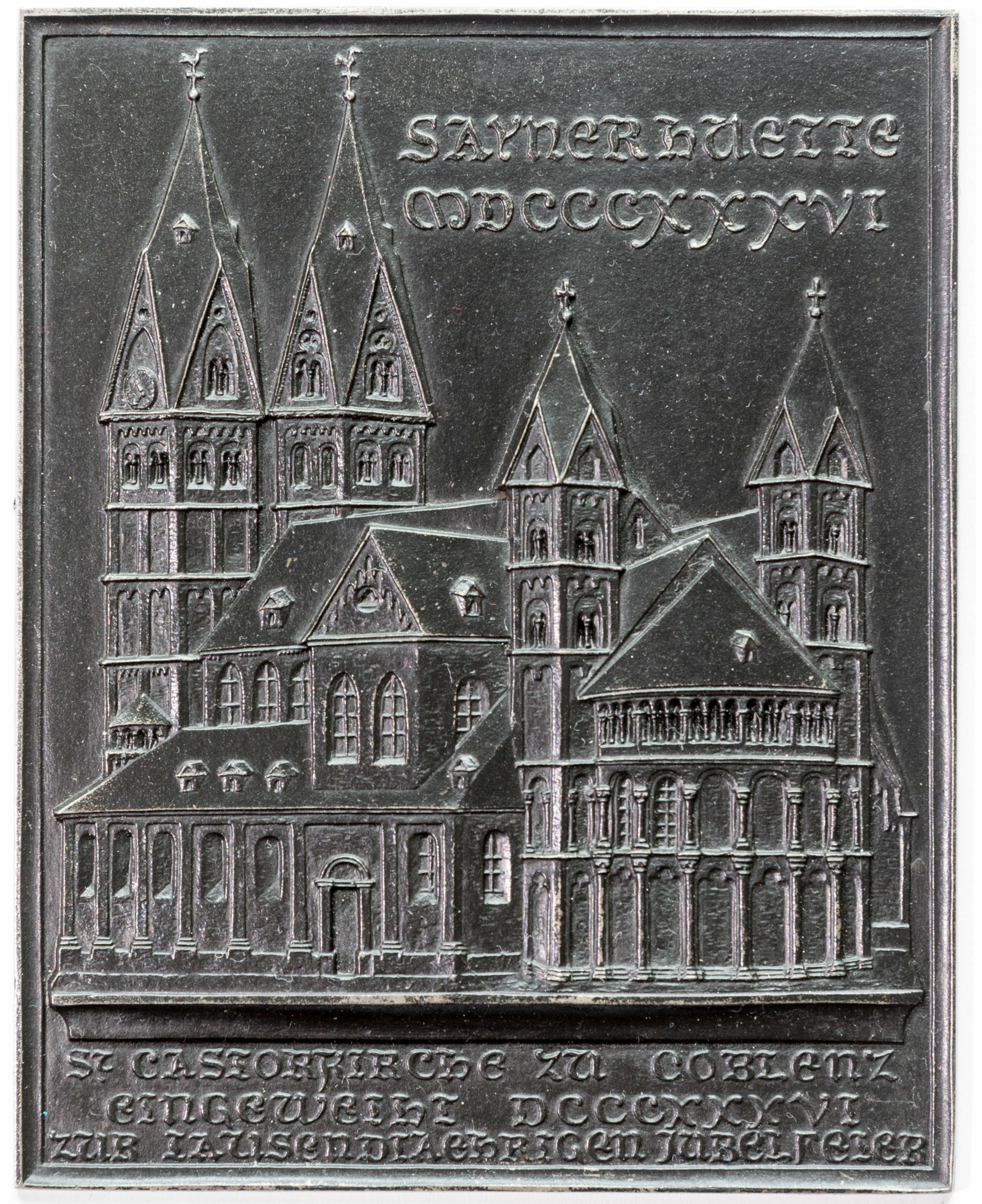 Sayner Neujahrsplakette 1836, St. Kastor in Koblenz (Rheinisches Eisenkunstguss-Museum CC BY-NC-SA)