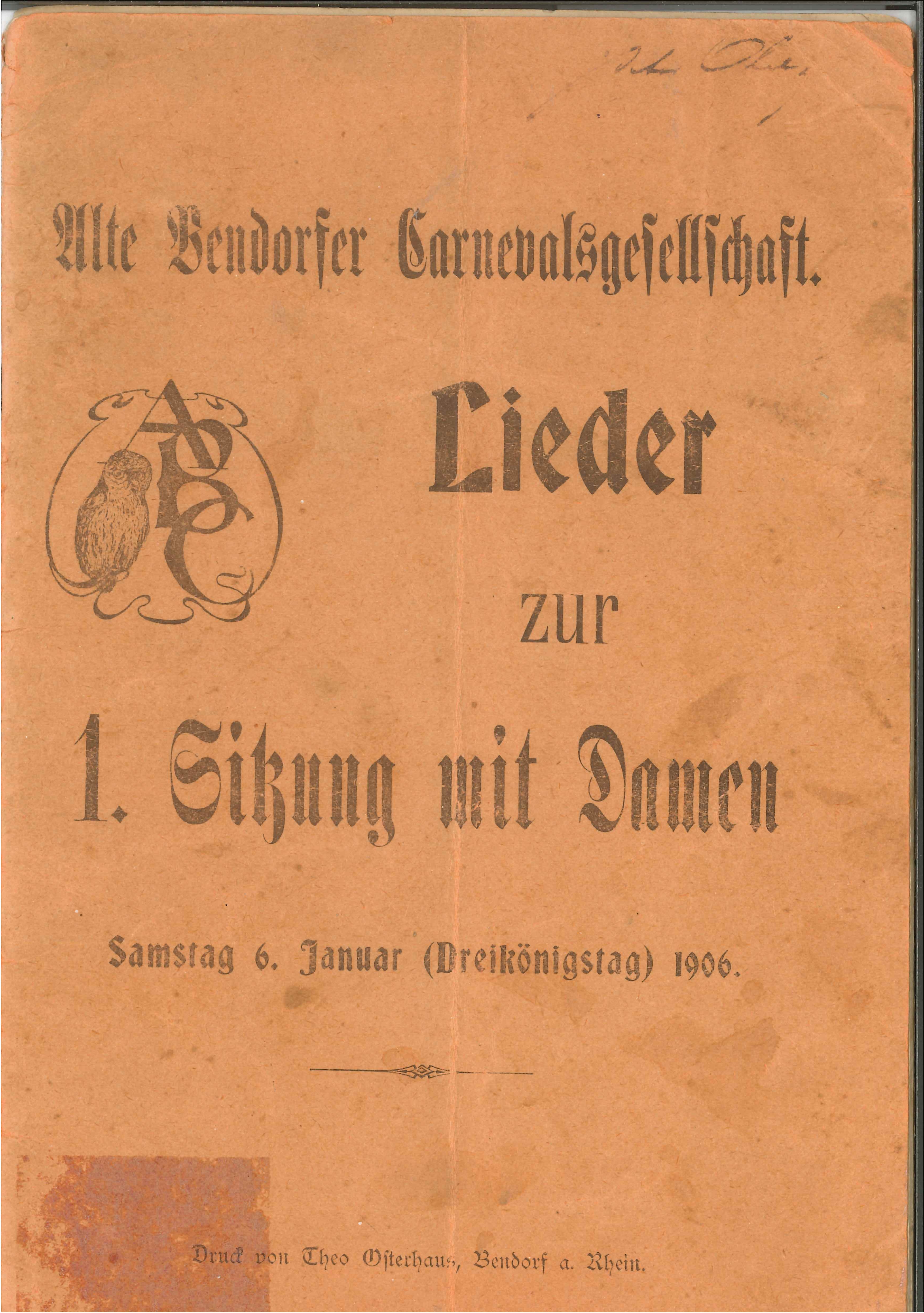 Liederheft Alte Bendorfer Carnevalsgesellschaft 1906 (Rheinisches Eisenkunstguss-Museum CC BY-NC-SA)