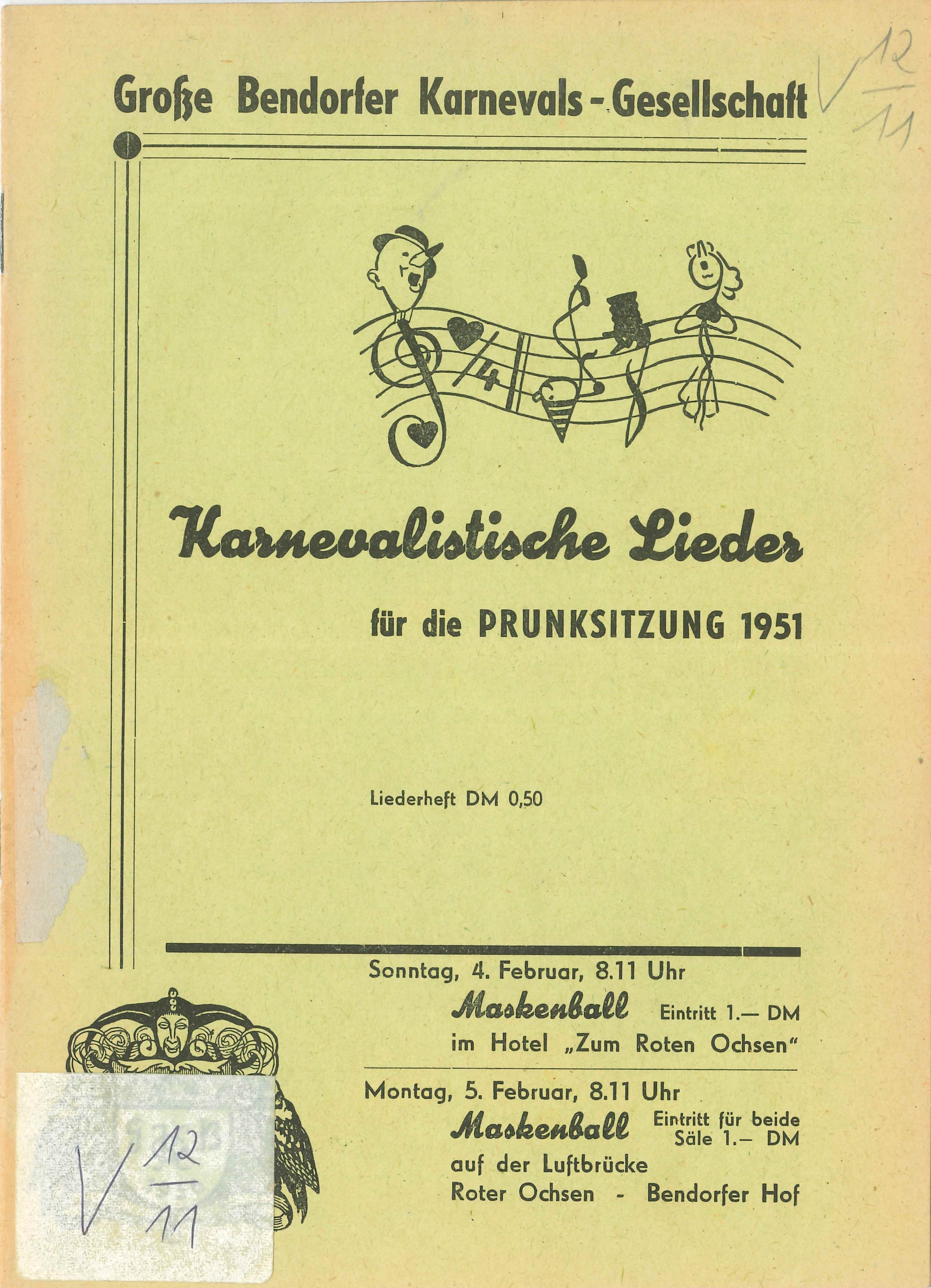 Liederheft Bendorfer Karnevals-Gesellschaft 1951 (Rheinisches Eisenkunstguss-Museum CC BY-NC-SA)