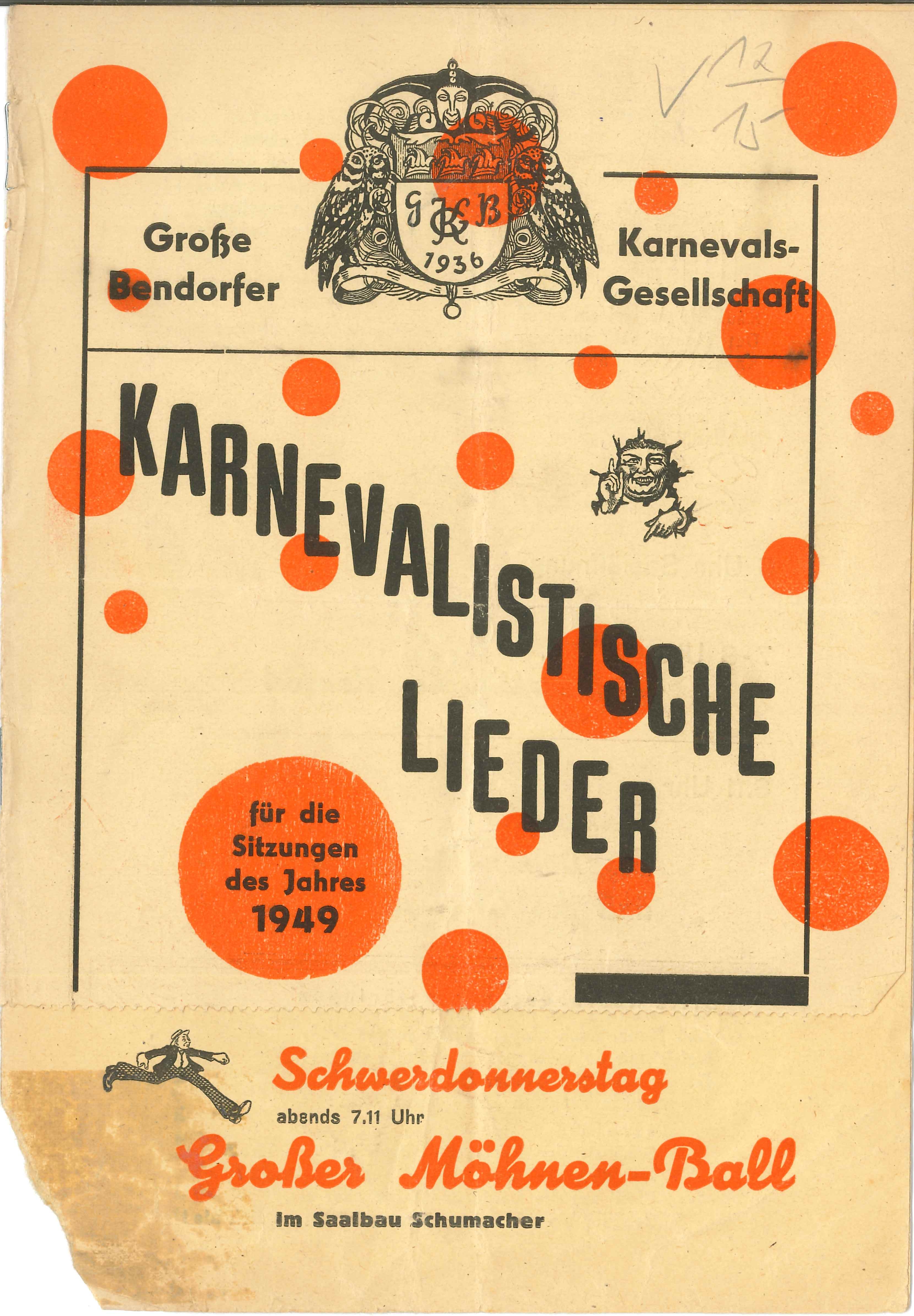 Liederheft Große Bendorfer Karnevalsgesellschaft 1949 (Rheinisches Eisenkunstguss-Museum CC BY-NC-SA)