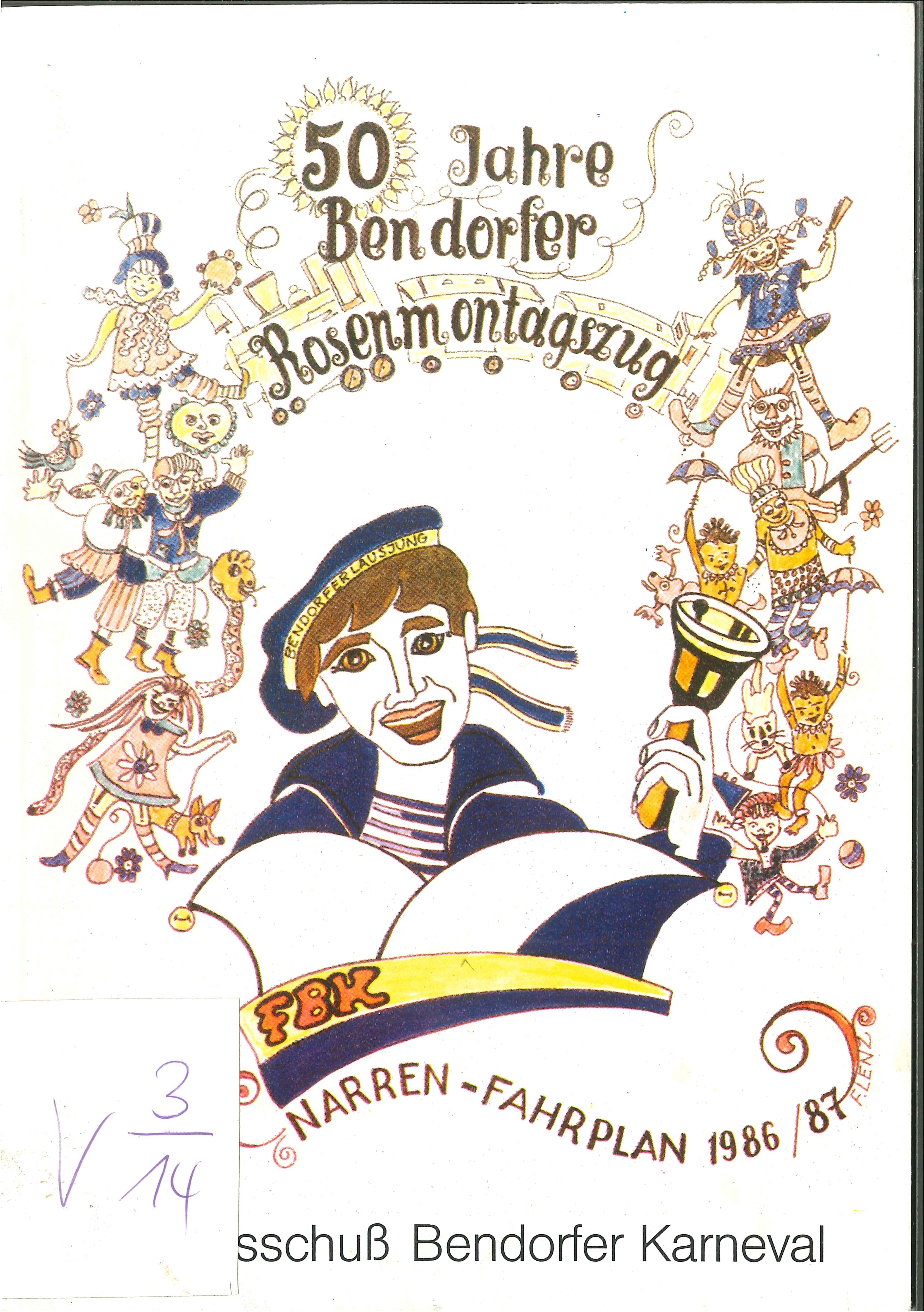 Narrenfahrplan Festausschuss Bendorfer Karneval, 1986/87 (Rheinisches Eisenkunstguss-Museum CC BY-NC-SA)