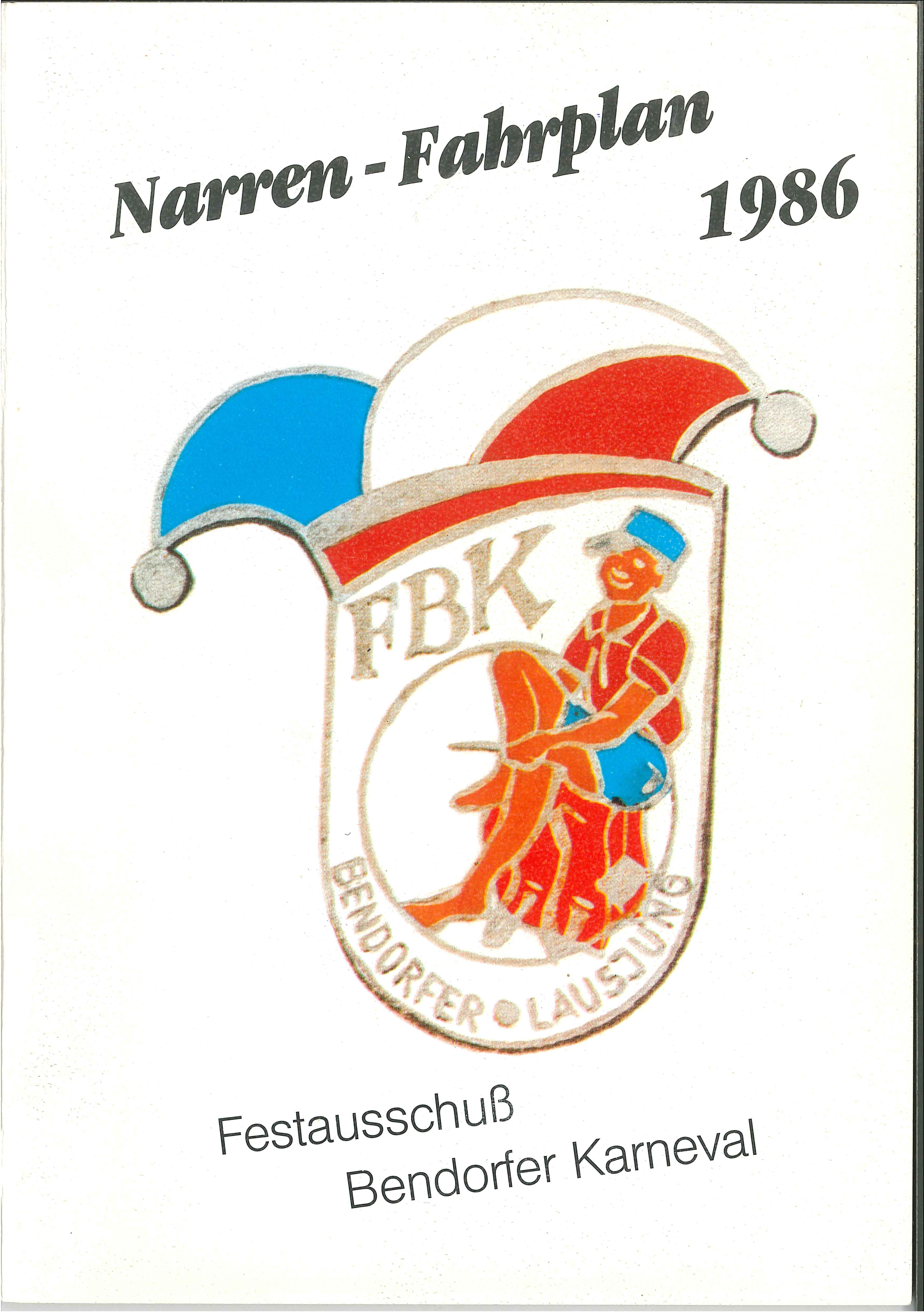 Narrenfahrplan Festausschuss Bendorfer Karneval, 1986 (Rheinisches Eisenkunstguss-Museum CC BY-NC-SA)