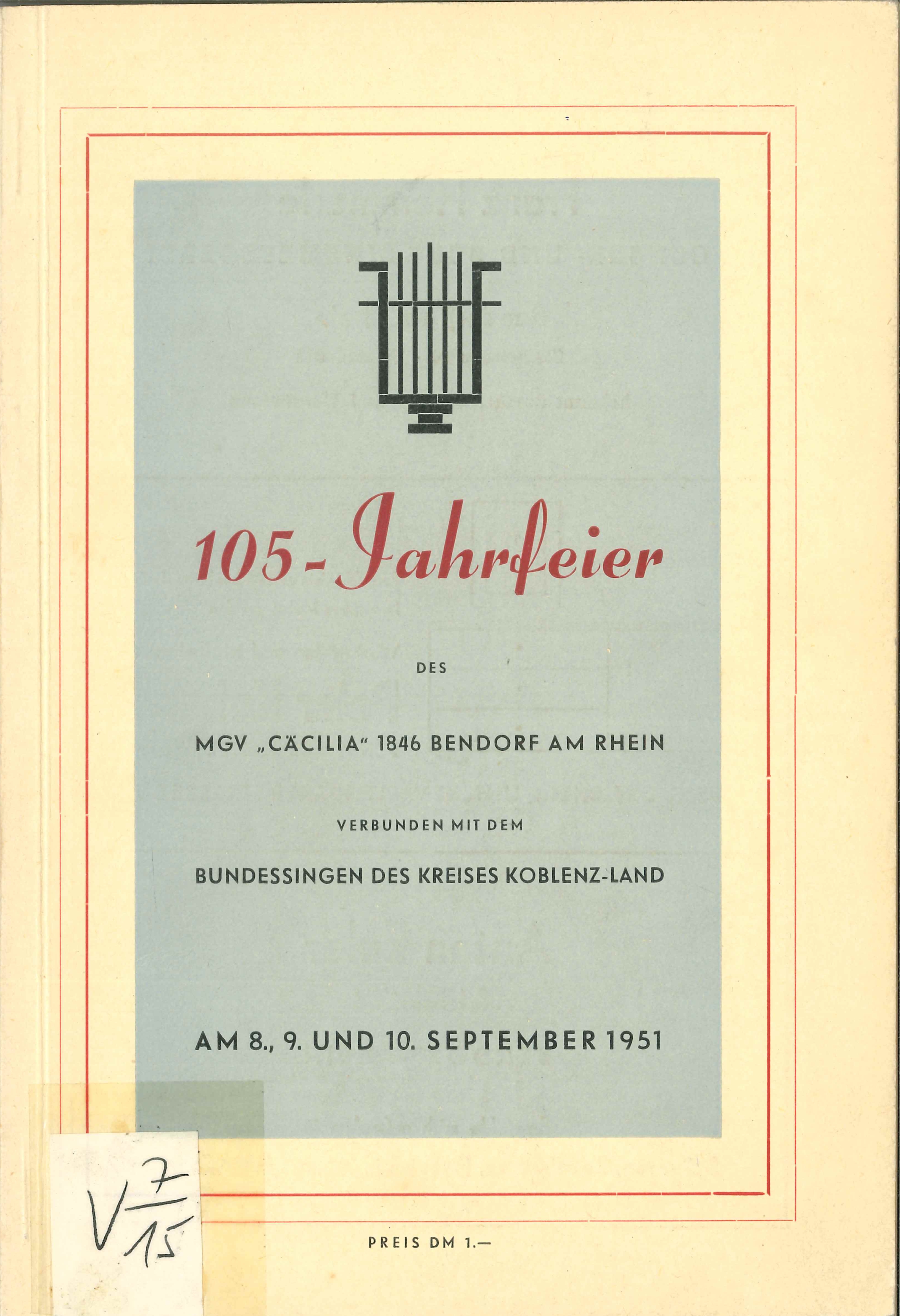 Festschrift Männergesangverein "Cäcilia" 1846 Bendorf (Rheinisches Eisenkunstguss-Museum CC BY-NC-SA)