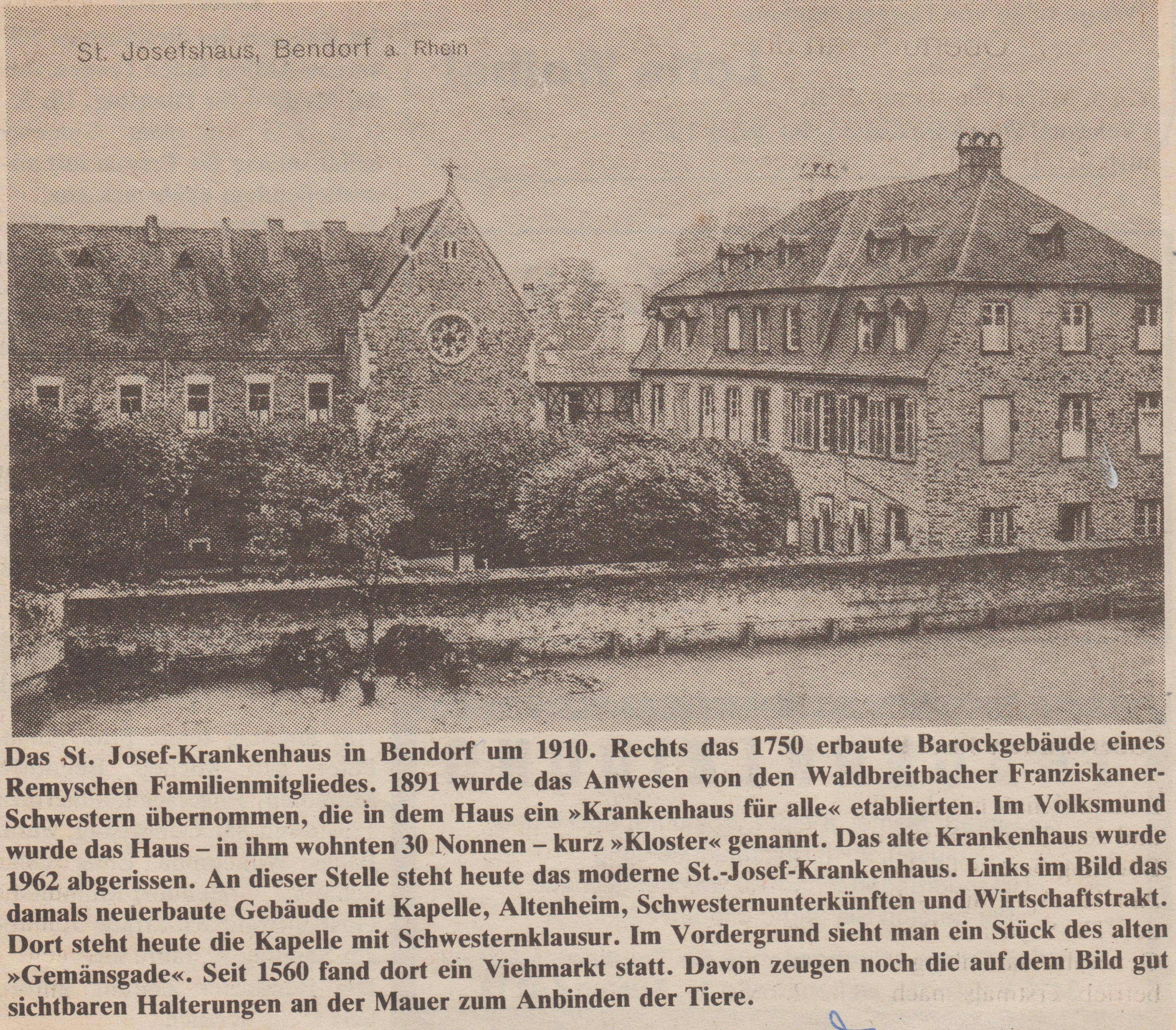 Zeitungsausschnitt "St. Josef Krankenhaus Bendorf 1910", Bendorfer Zeitung 14.03.1986 (REM CC BY-NC-SA)