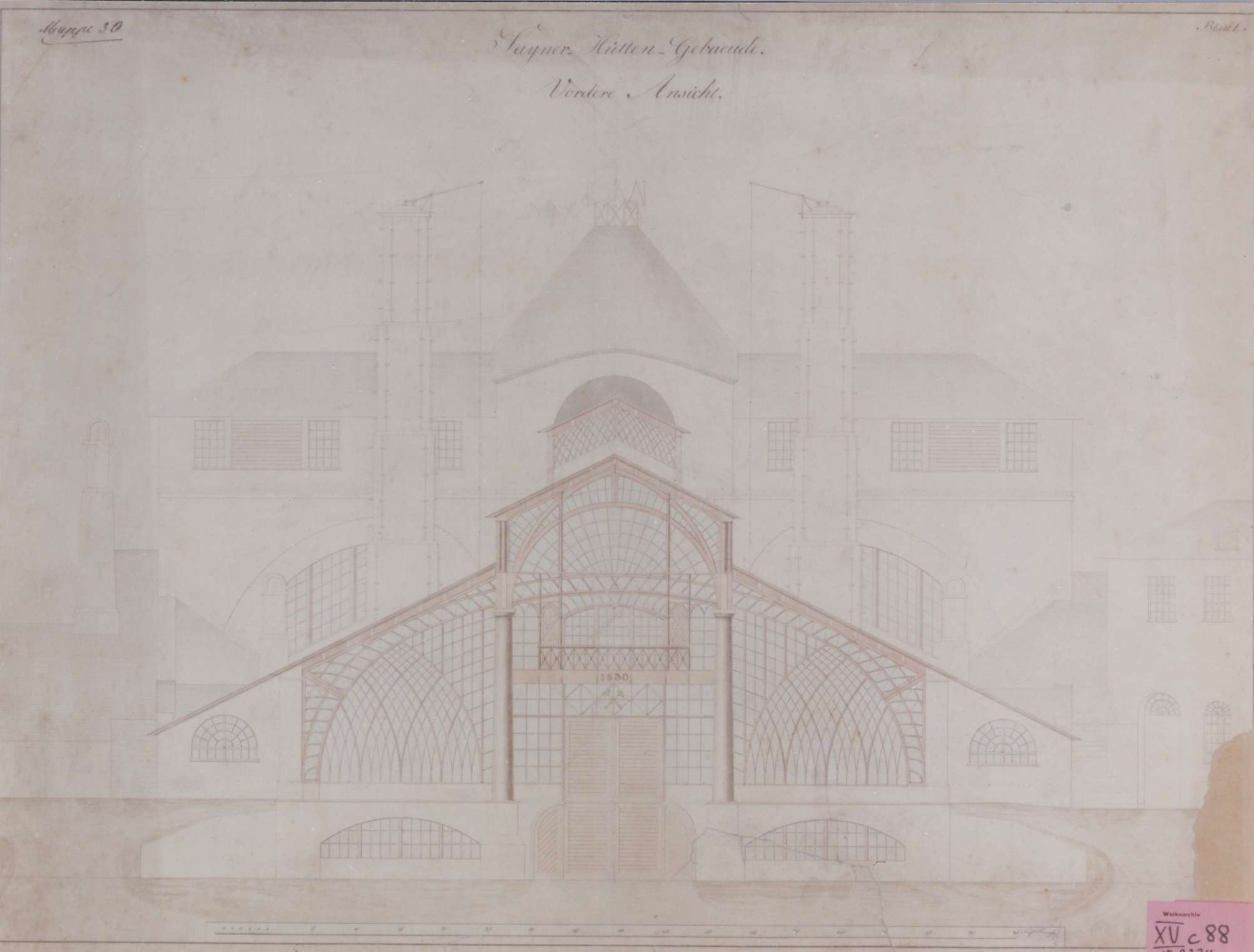 Bauzeichnung der Sayner Hütte, 1830 (Historisches Archiv Krupp, Essen CC BY-NC-SA)