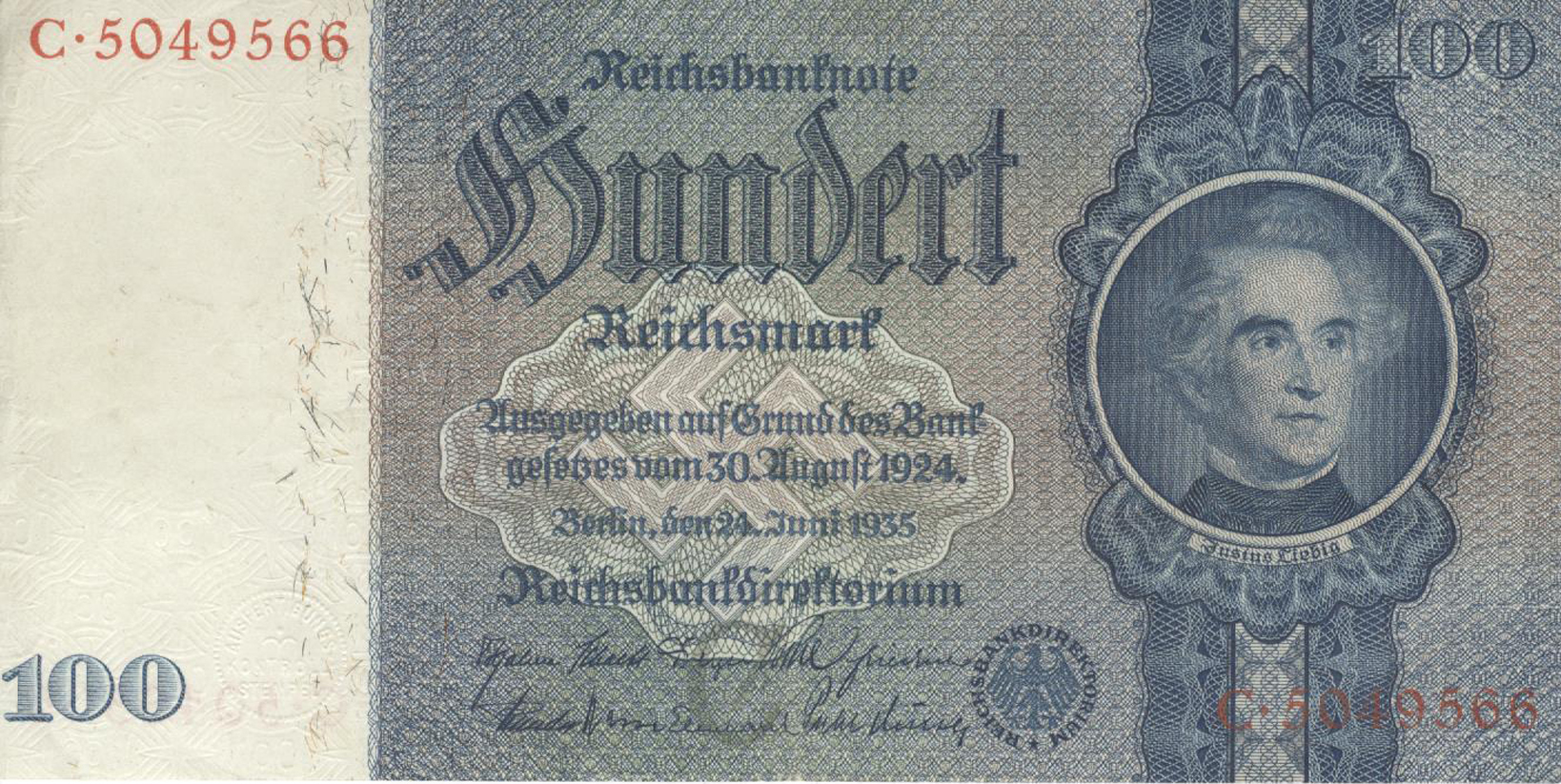 100 Reichsmark Banknote von 1935 (Heimatmuseum und -Archiv Bad Bodendorf CC BY-NC-SA)