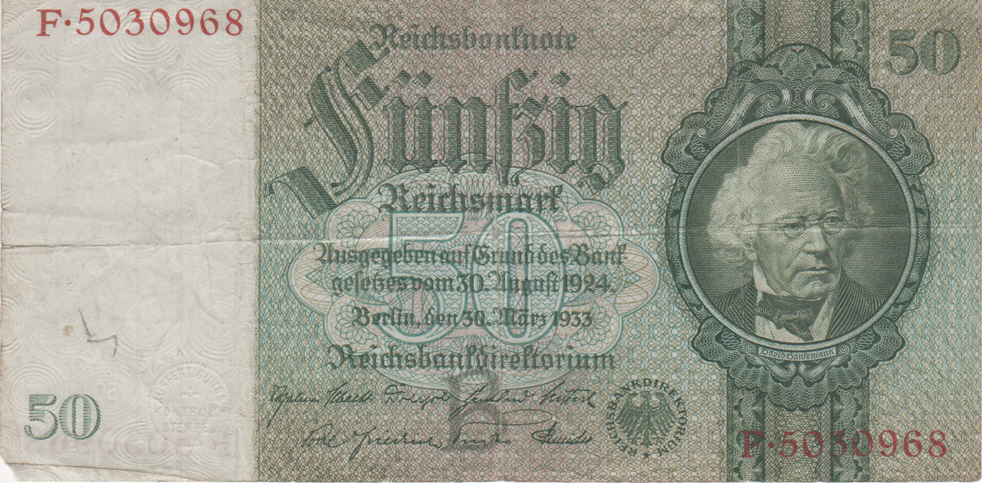 Fünfzig Reichsmark von 1933 (Heimatmuseum und -Archiv Bad Bodendorf CC BY-NC-SA)